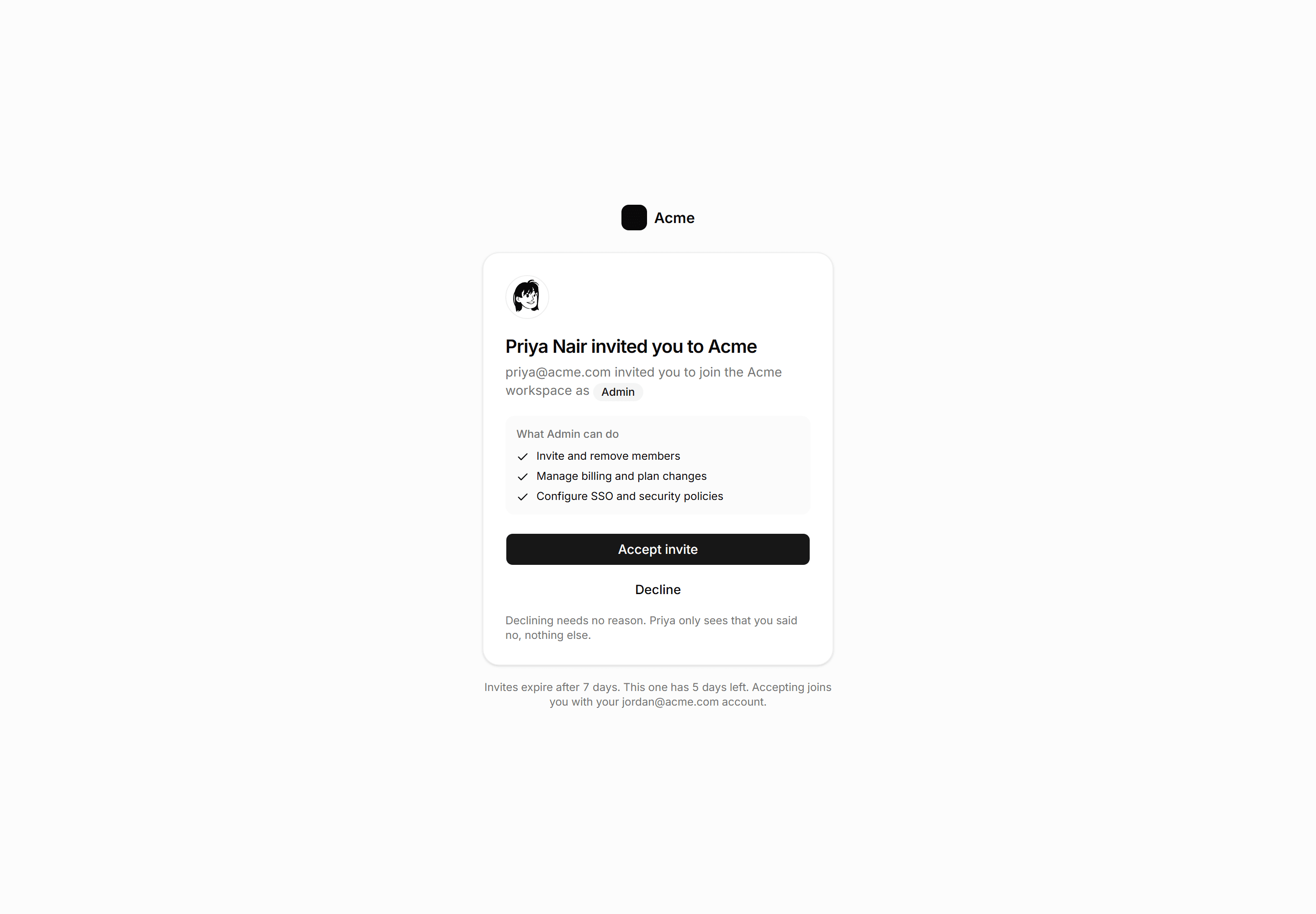 Application Auth Page: Accept Invite Page