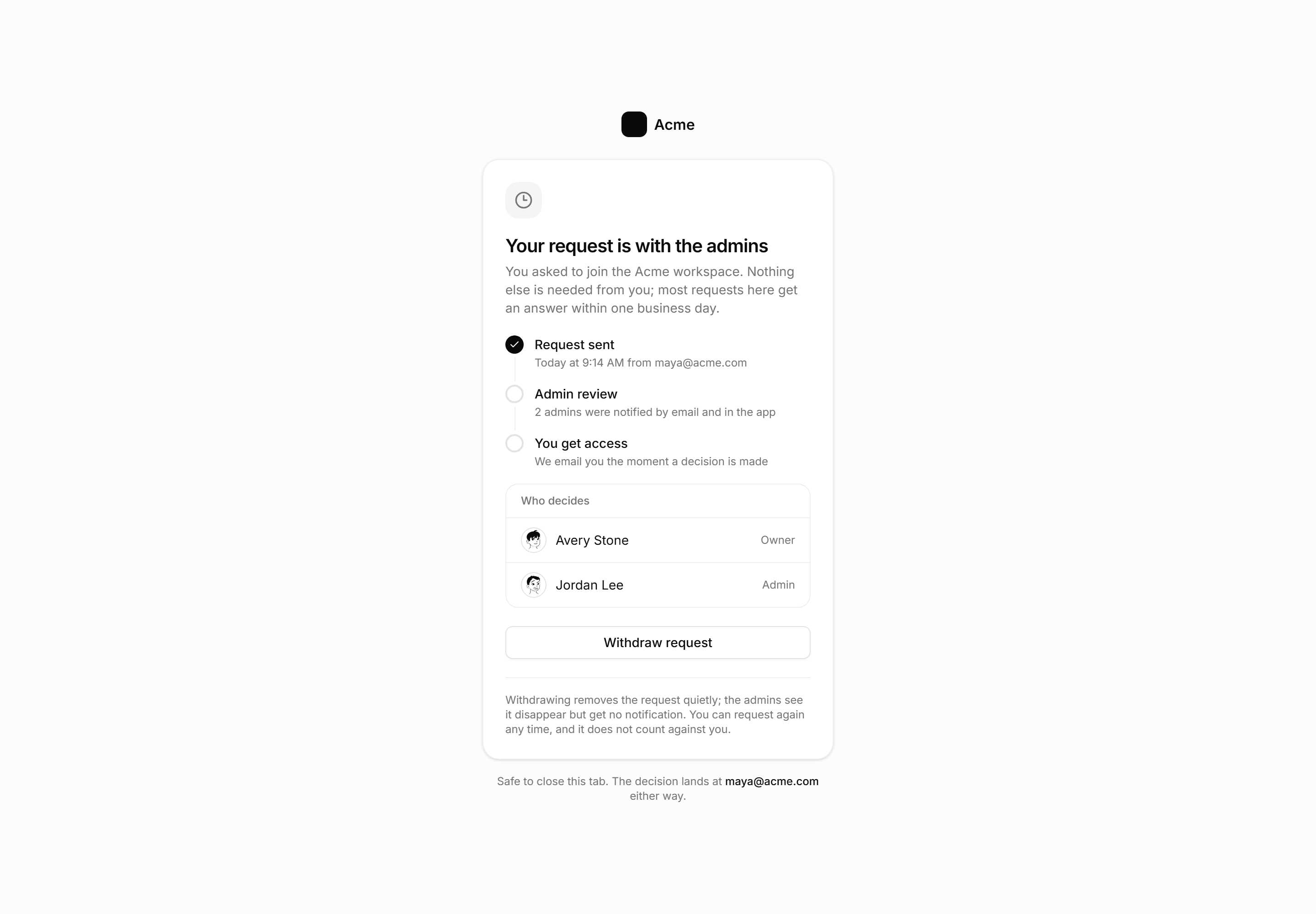 Application Auth Page: Approval Pending Page