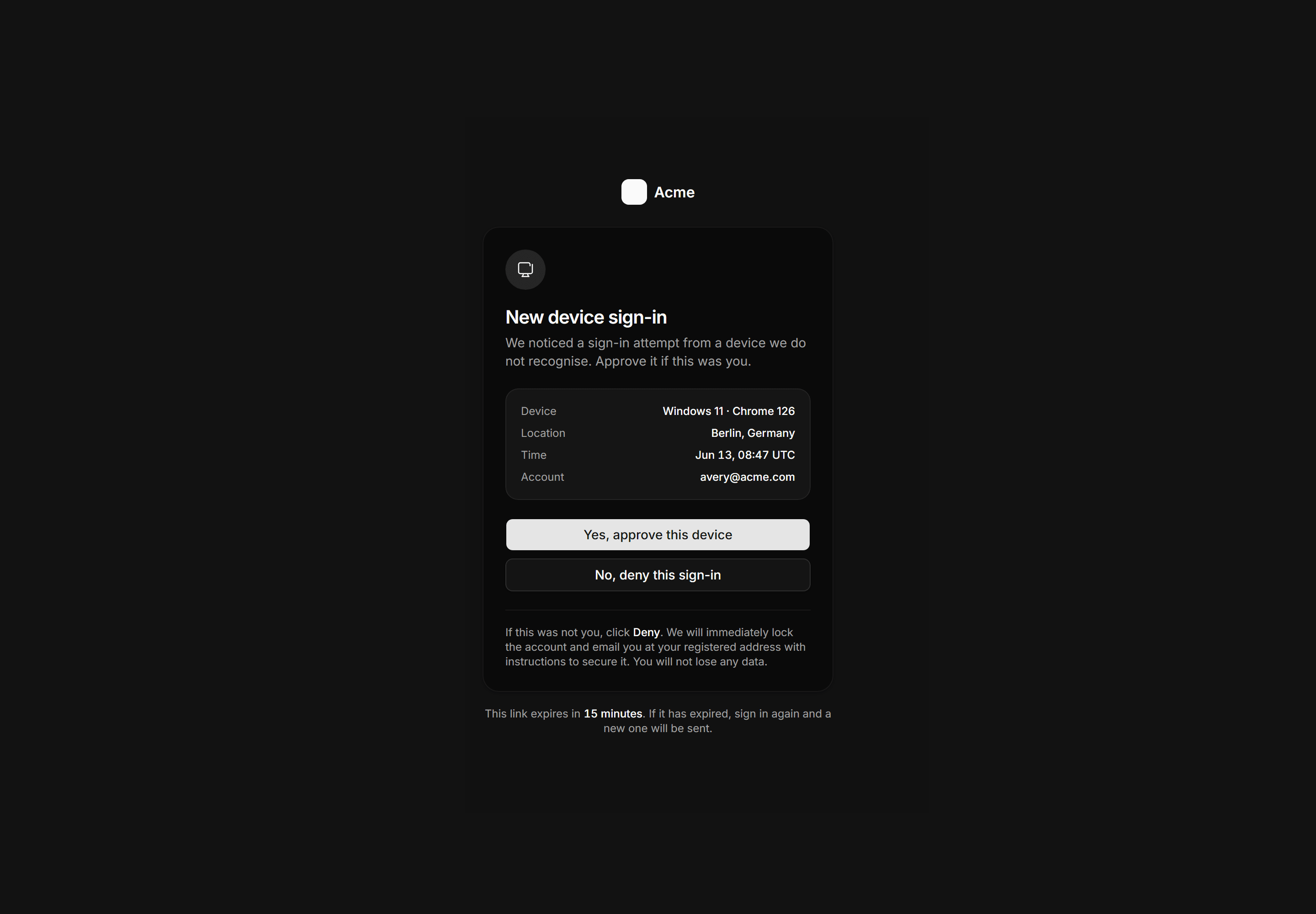 Application Auth Page: Device Approval Page