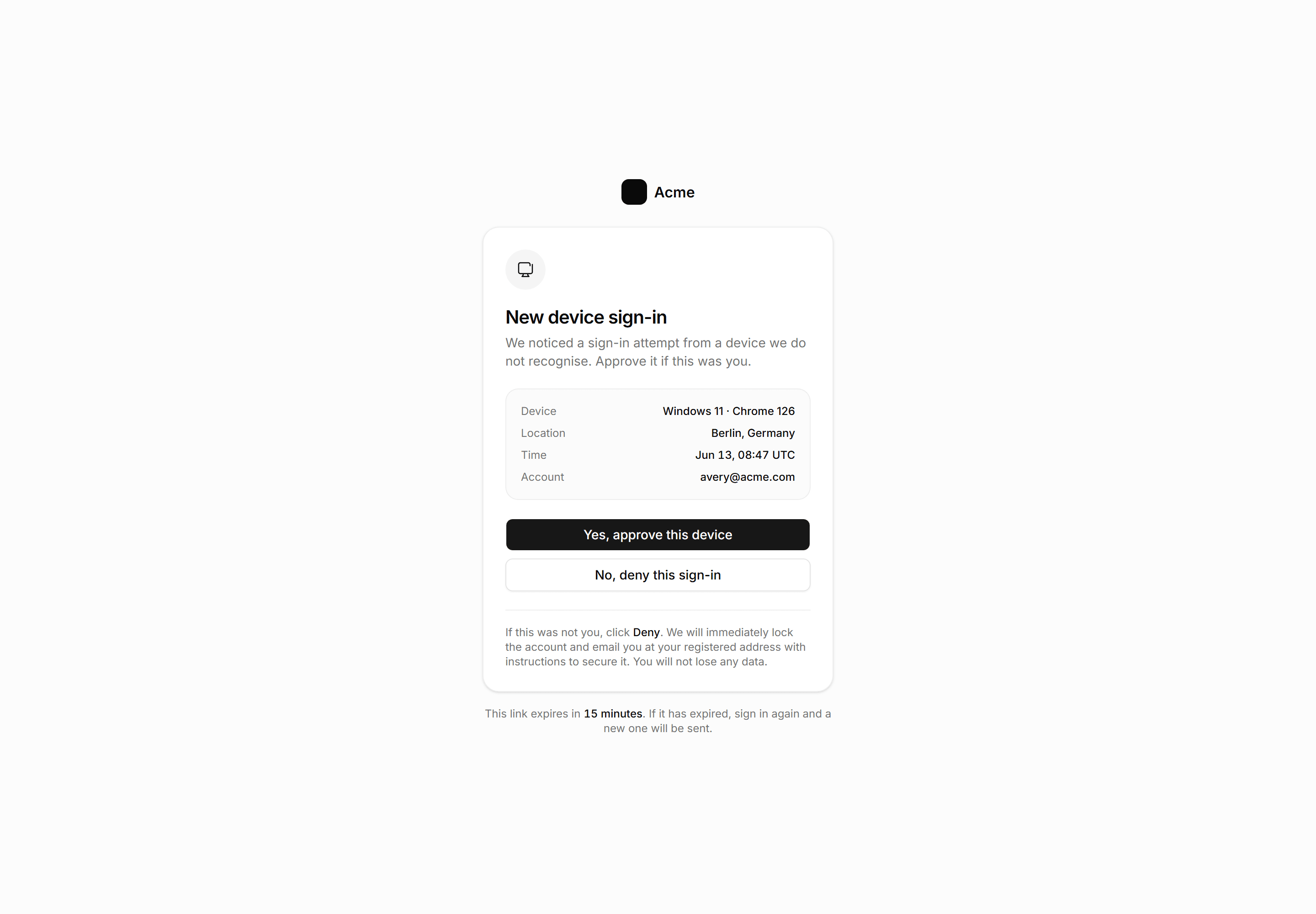 Application Auth Page: Device Approval Page