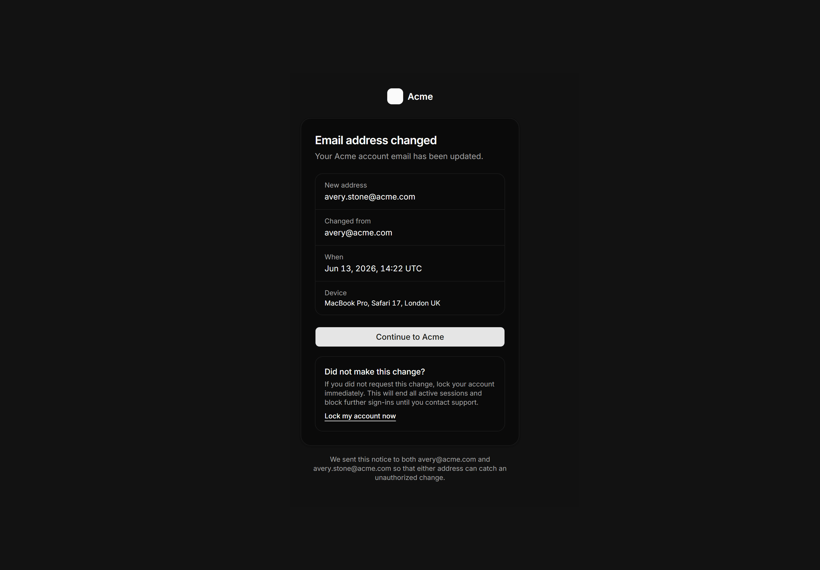Application Auth Page: Email Changed Confirm
