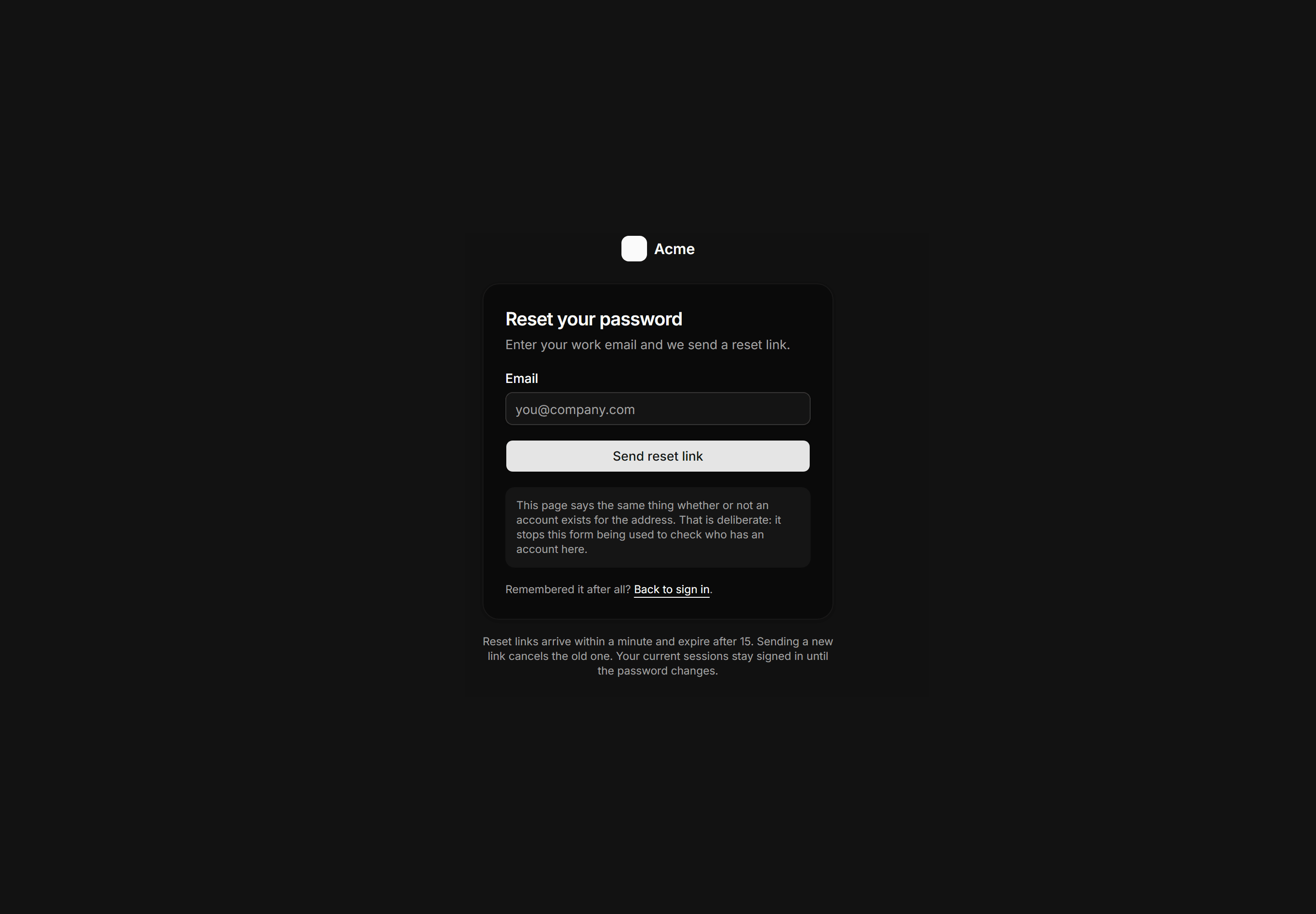Application Auth Page: Forgot Password Page