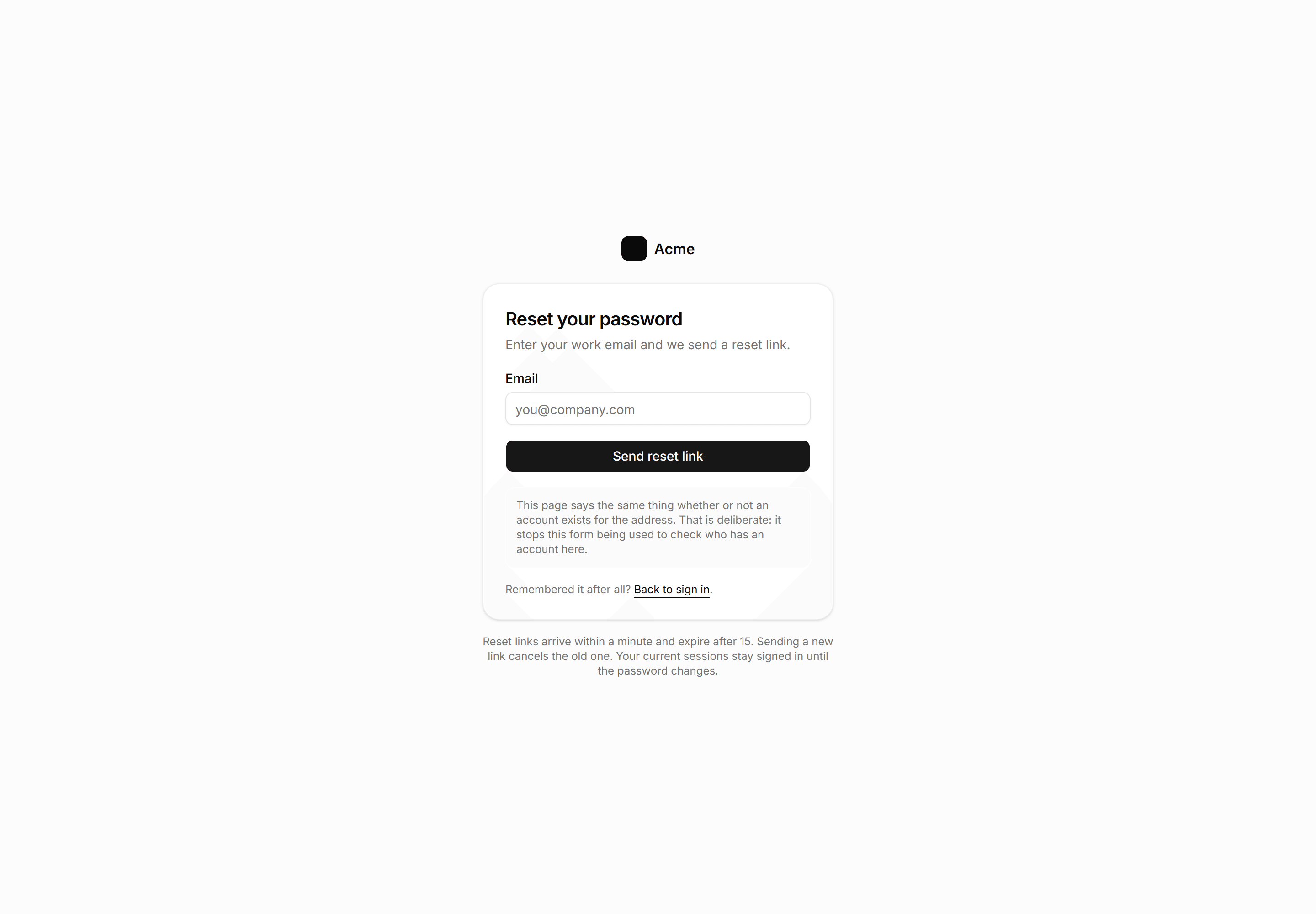 Application Auth Page: Forgot Password Page