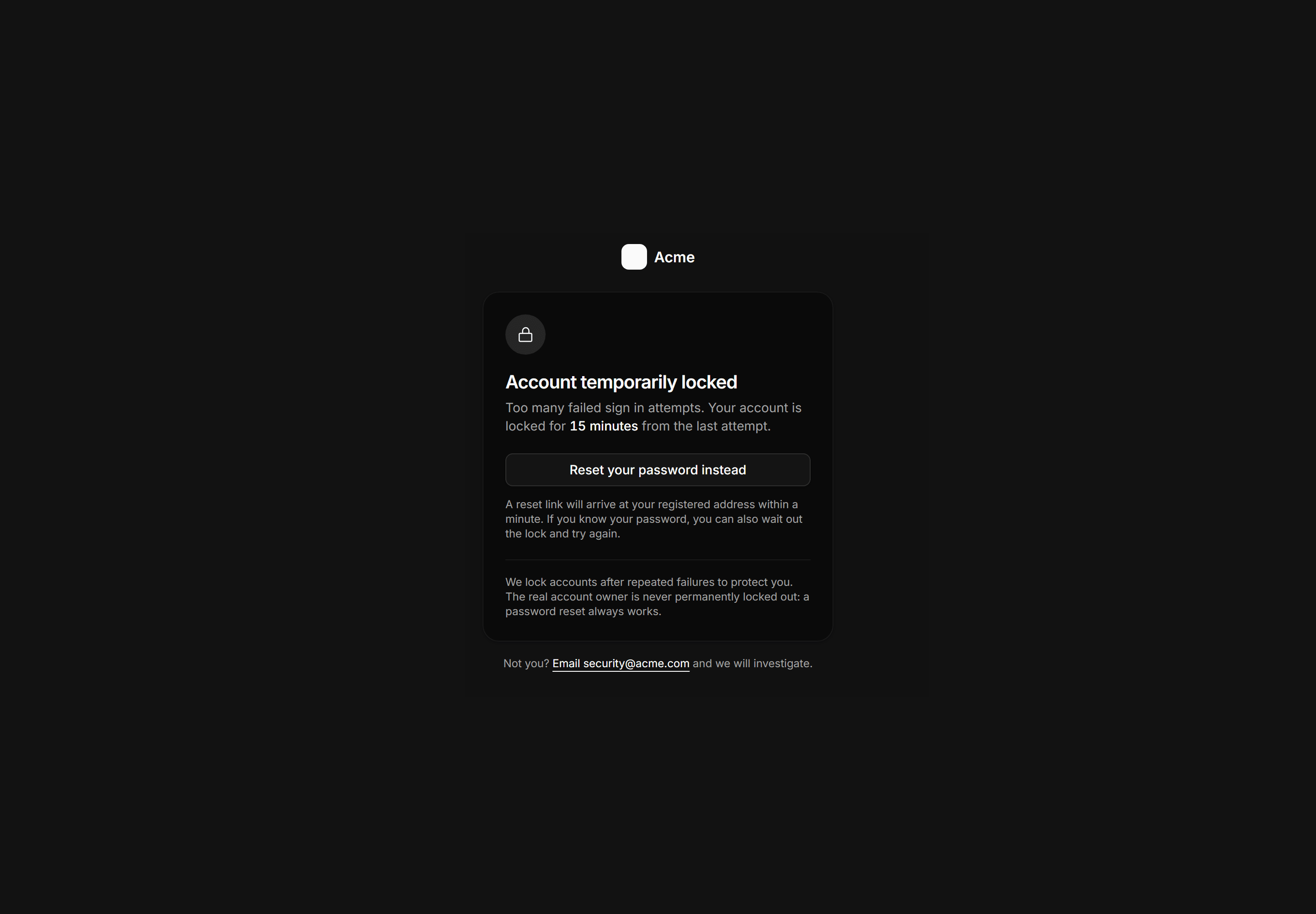 Application Auth Page: Locked Account Page