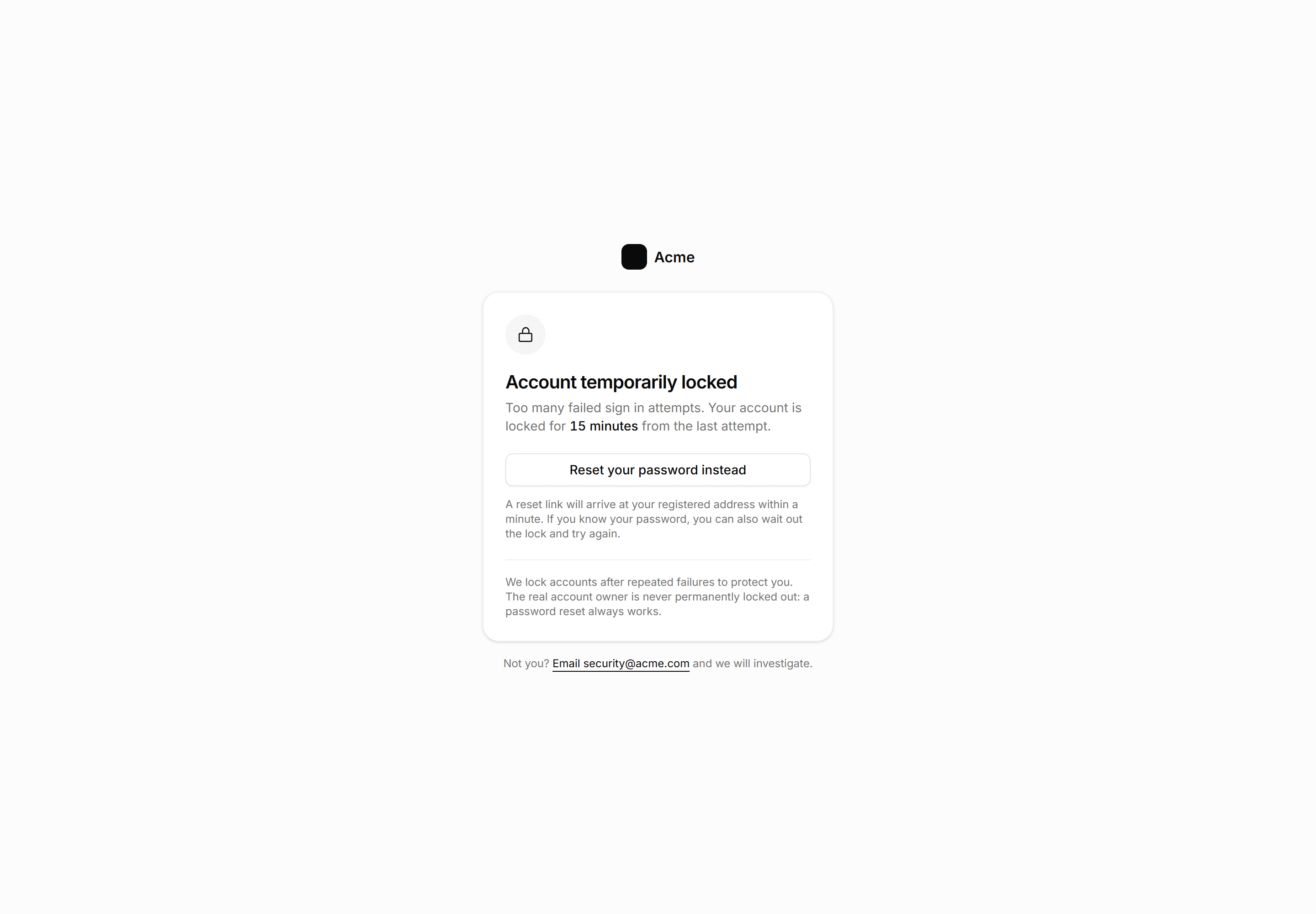 Application Auth Page: Locked Account Page