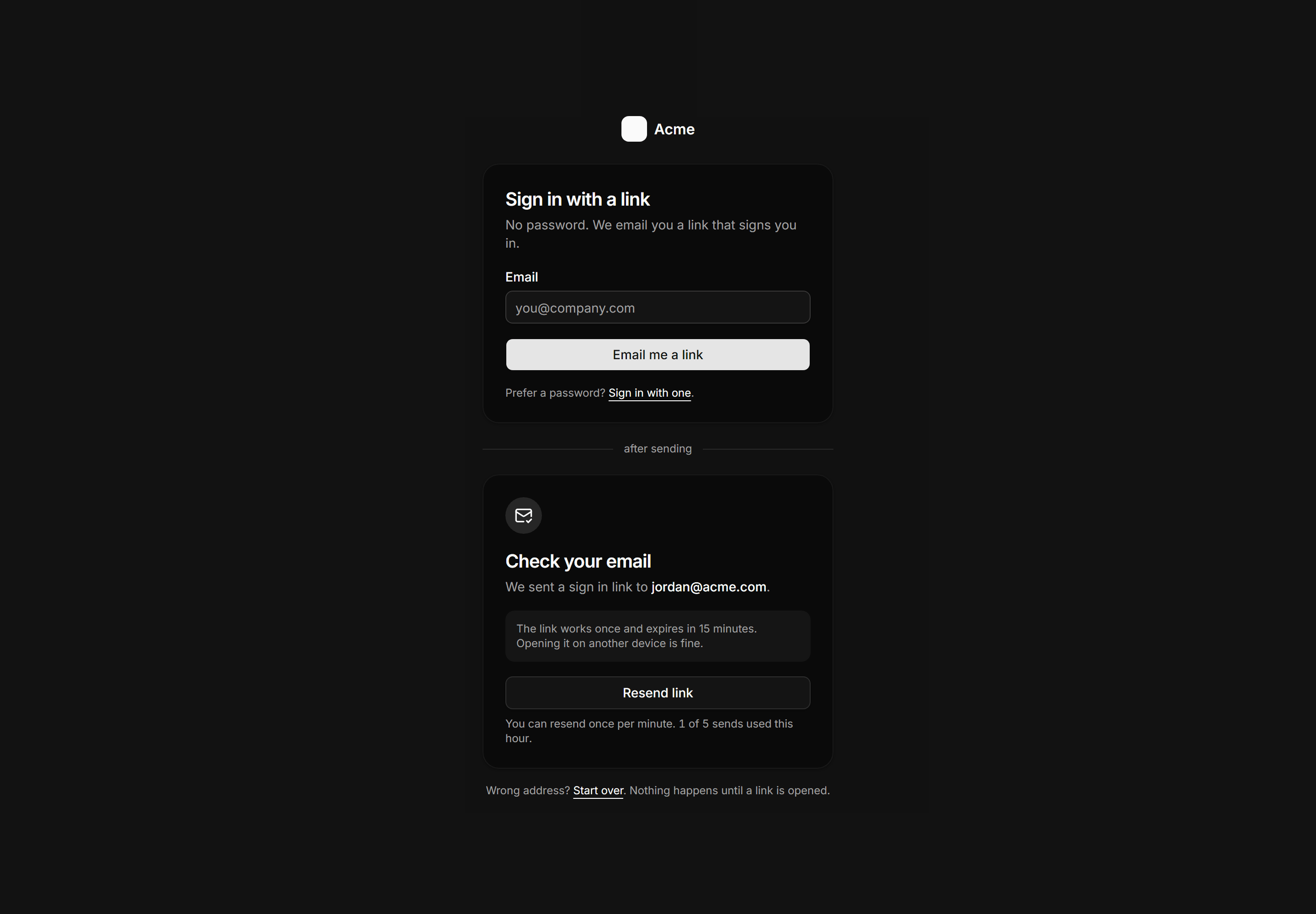 Application Auth Page: Magic Link Page