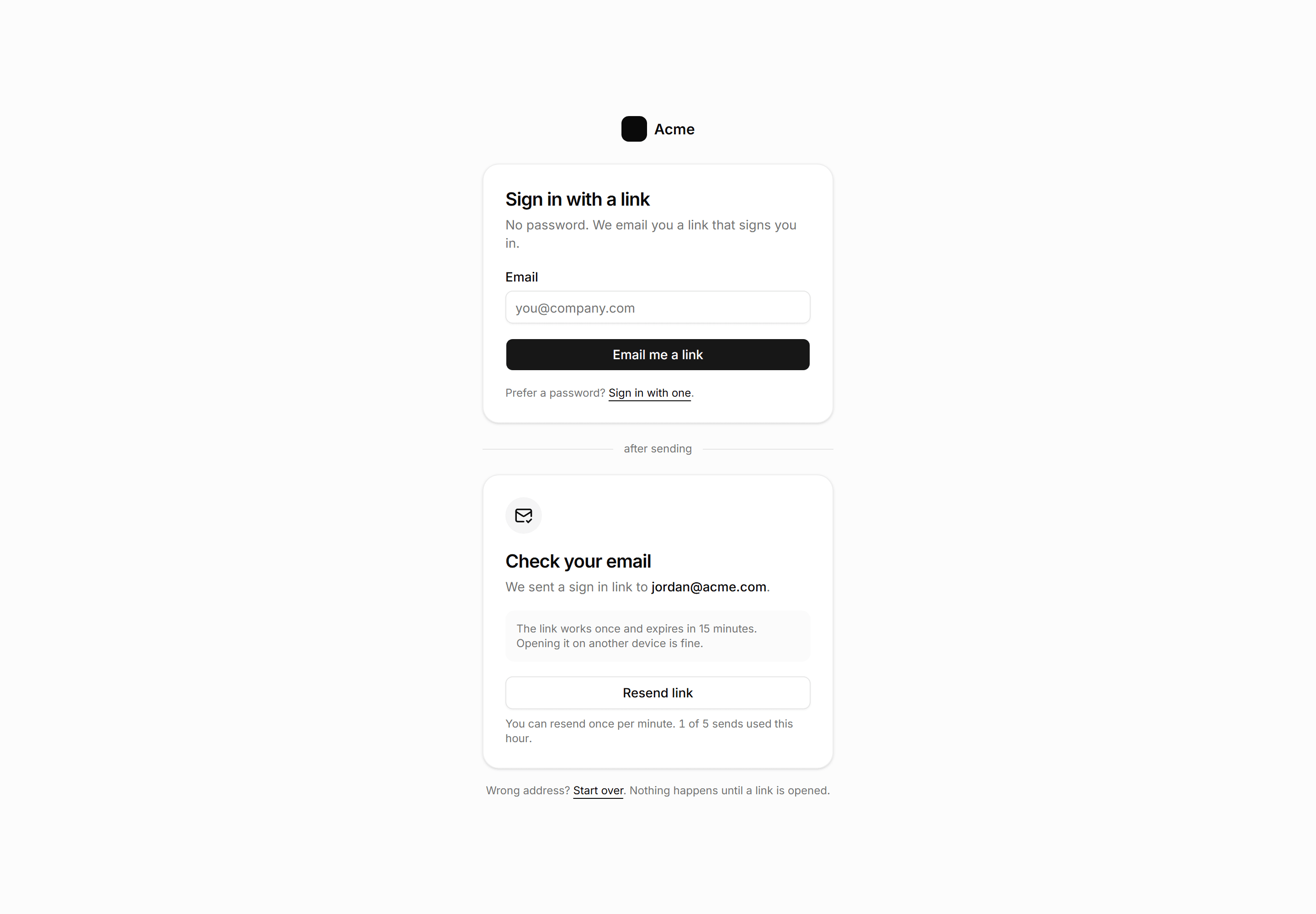Application Auth Page: Magic Link Page