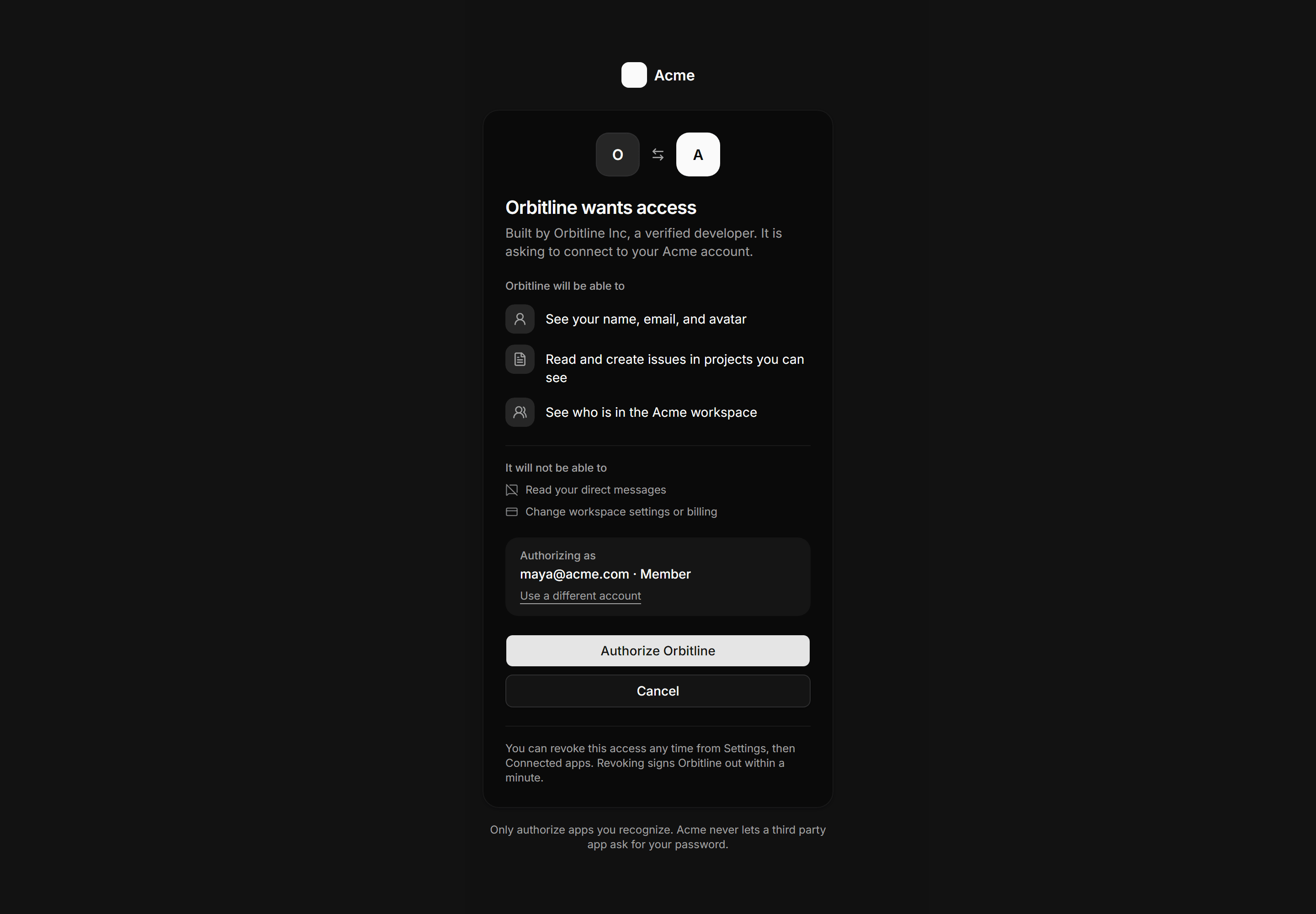 Application Auth Page: Oauth Consent Page