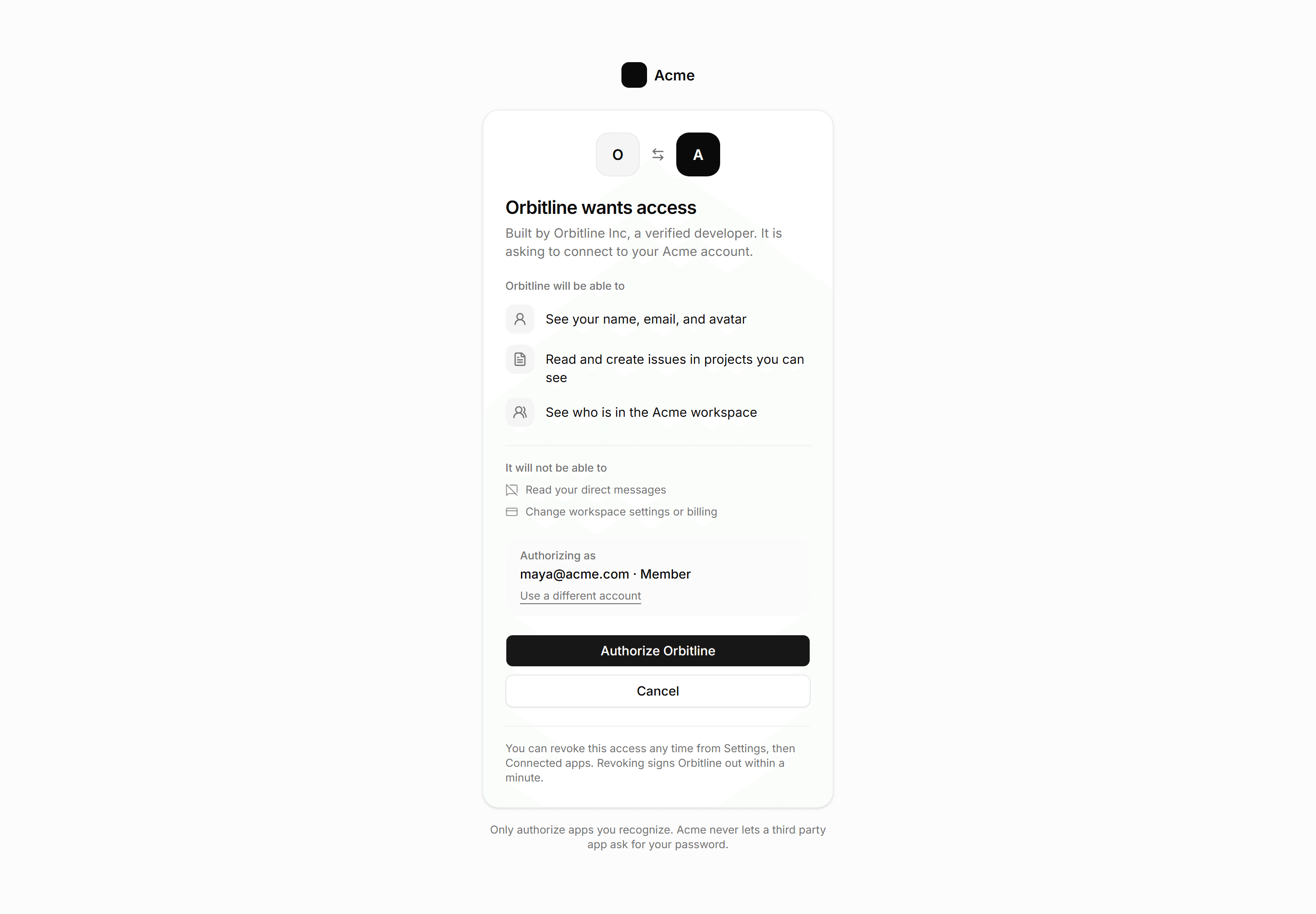 Application Auth Page: Oauth Consent Page