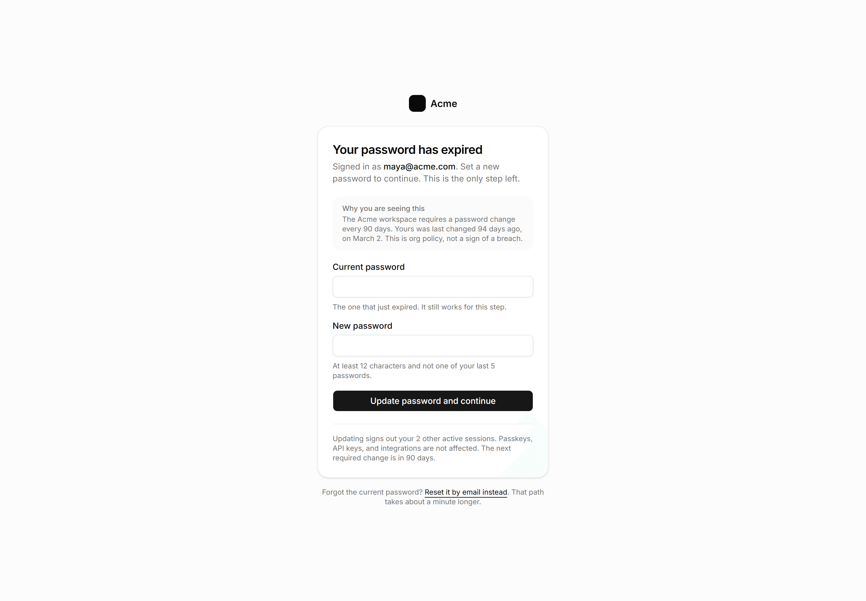 Application Auth Page: Password Expired Page
