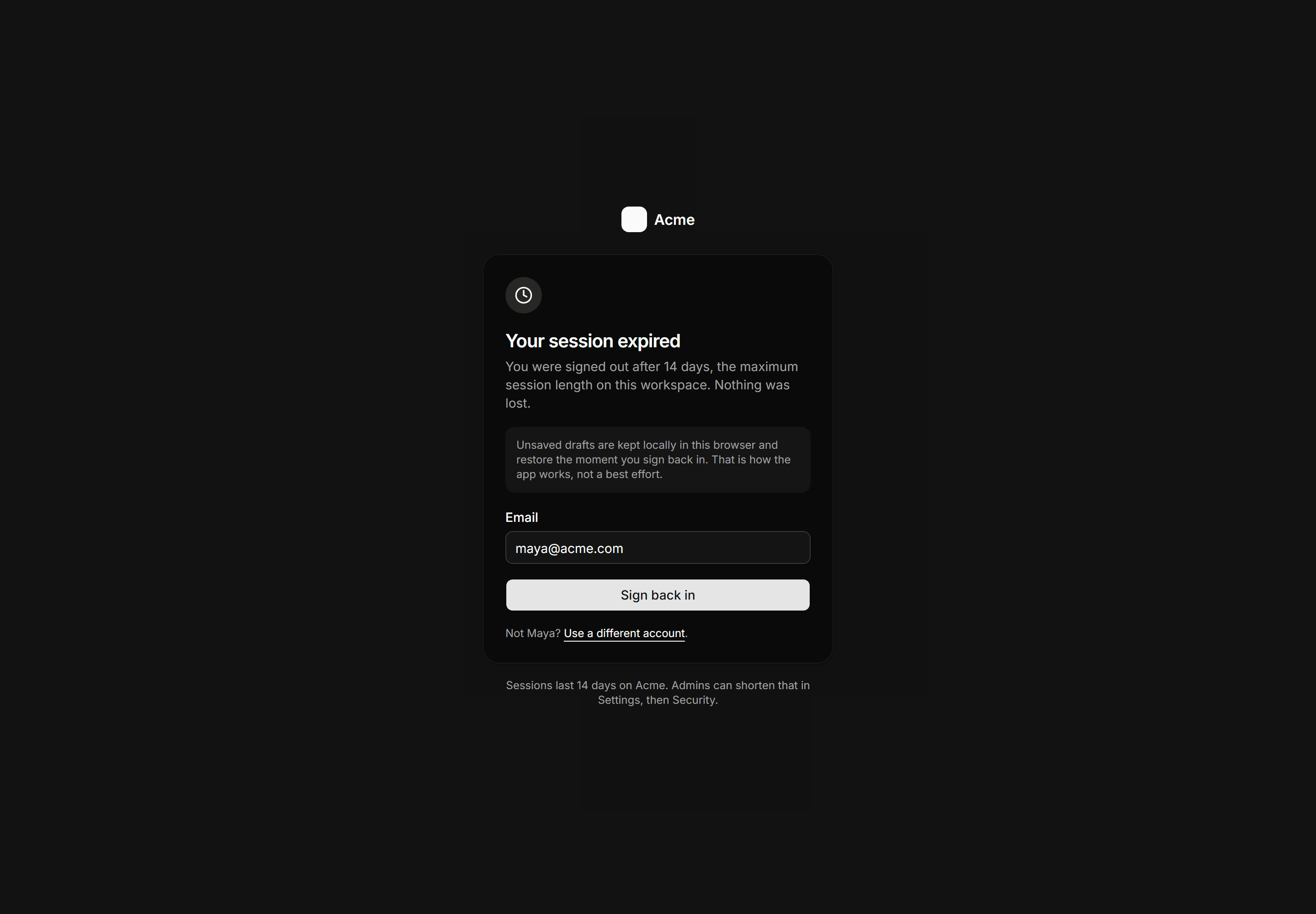 Application Auth Page: Session Expired Page