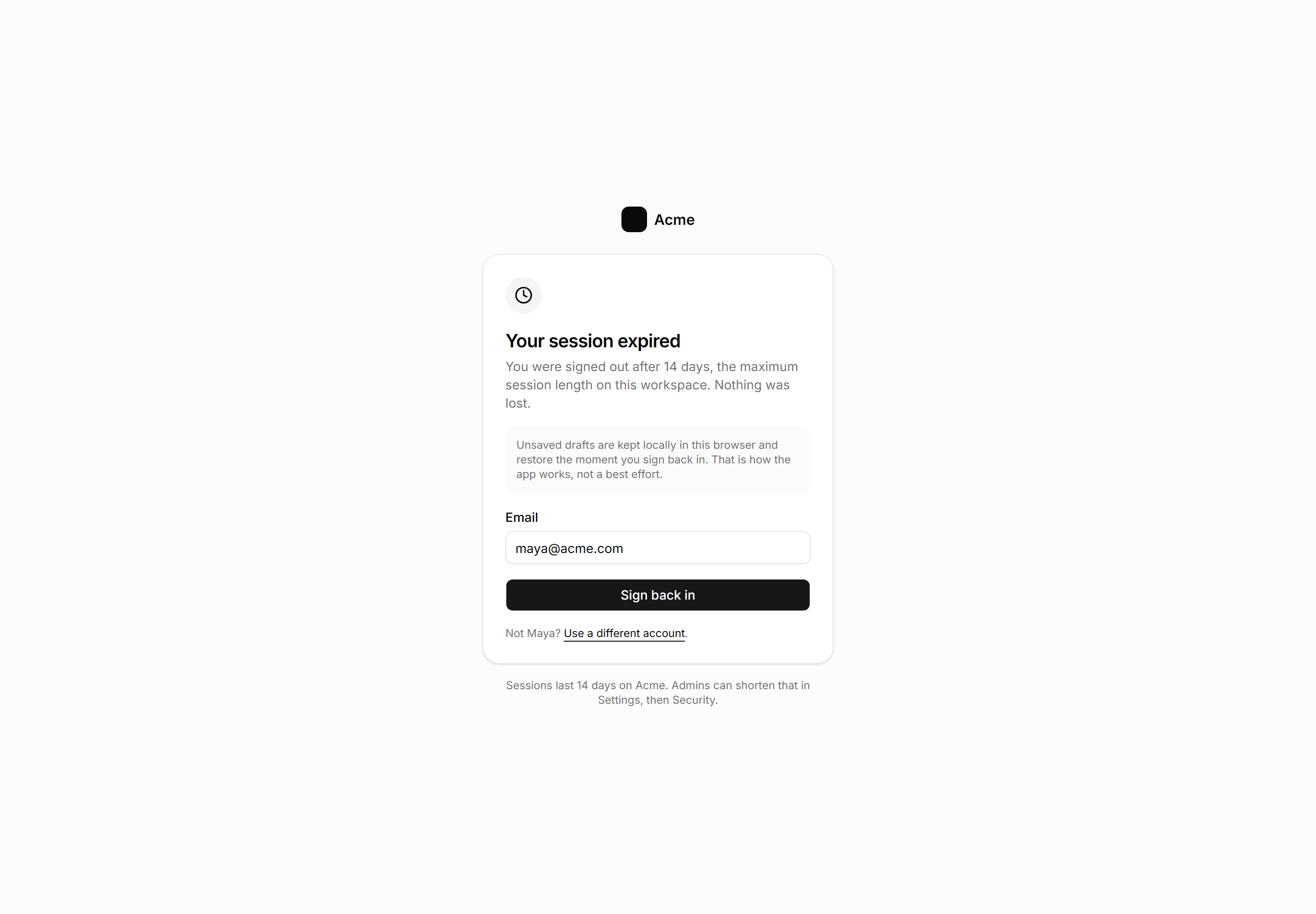 Application Auth Page: Session Expired Page