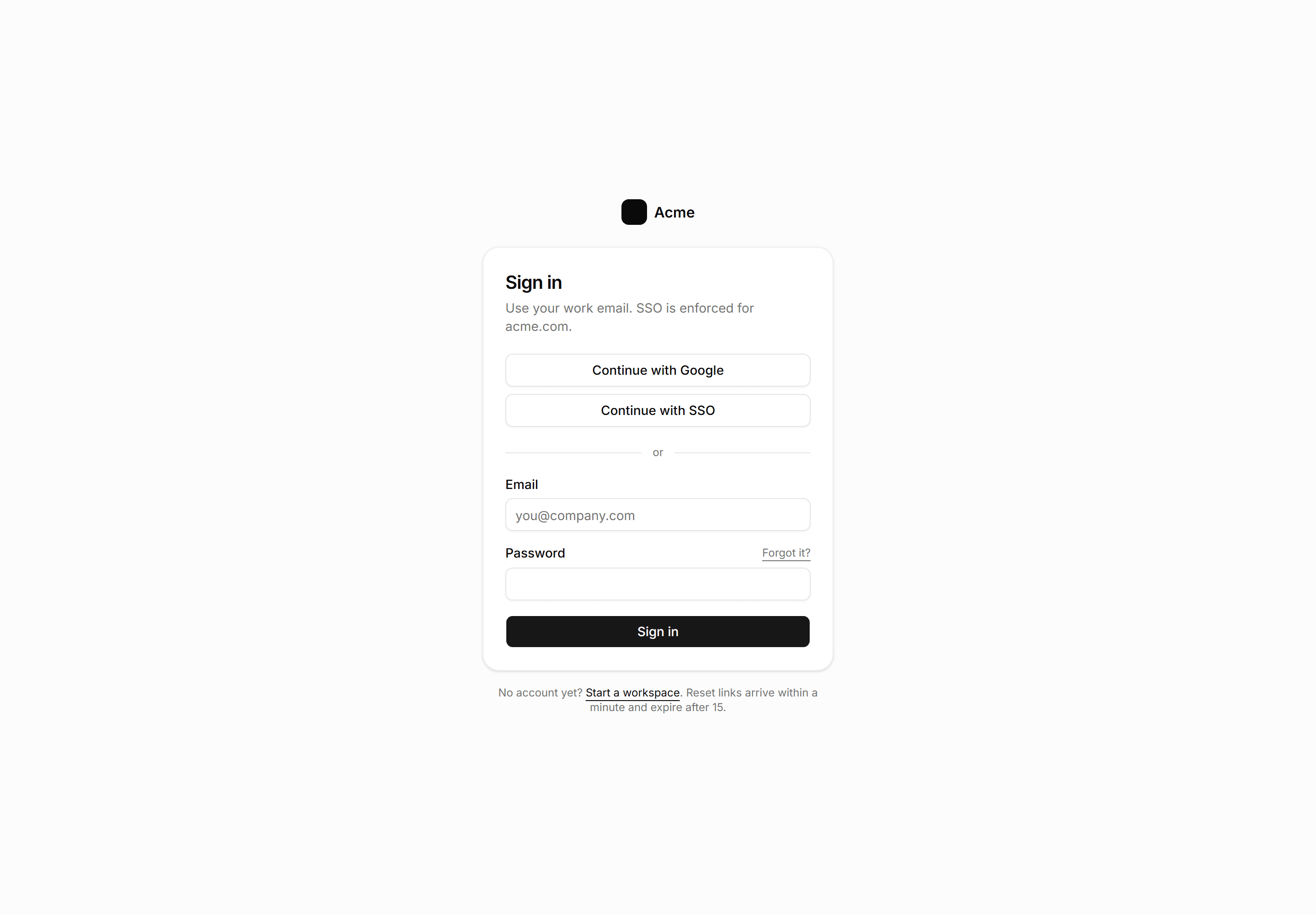 Application Auth Page: Sign In Page