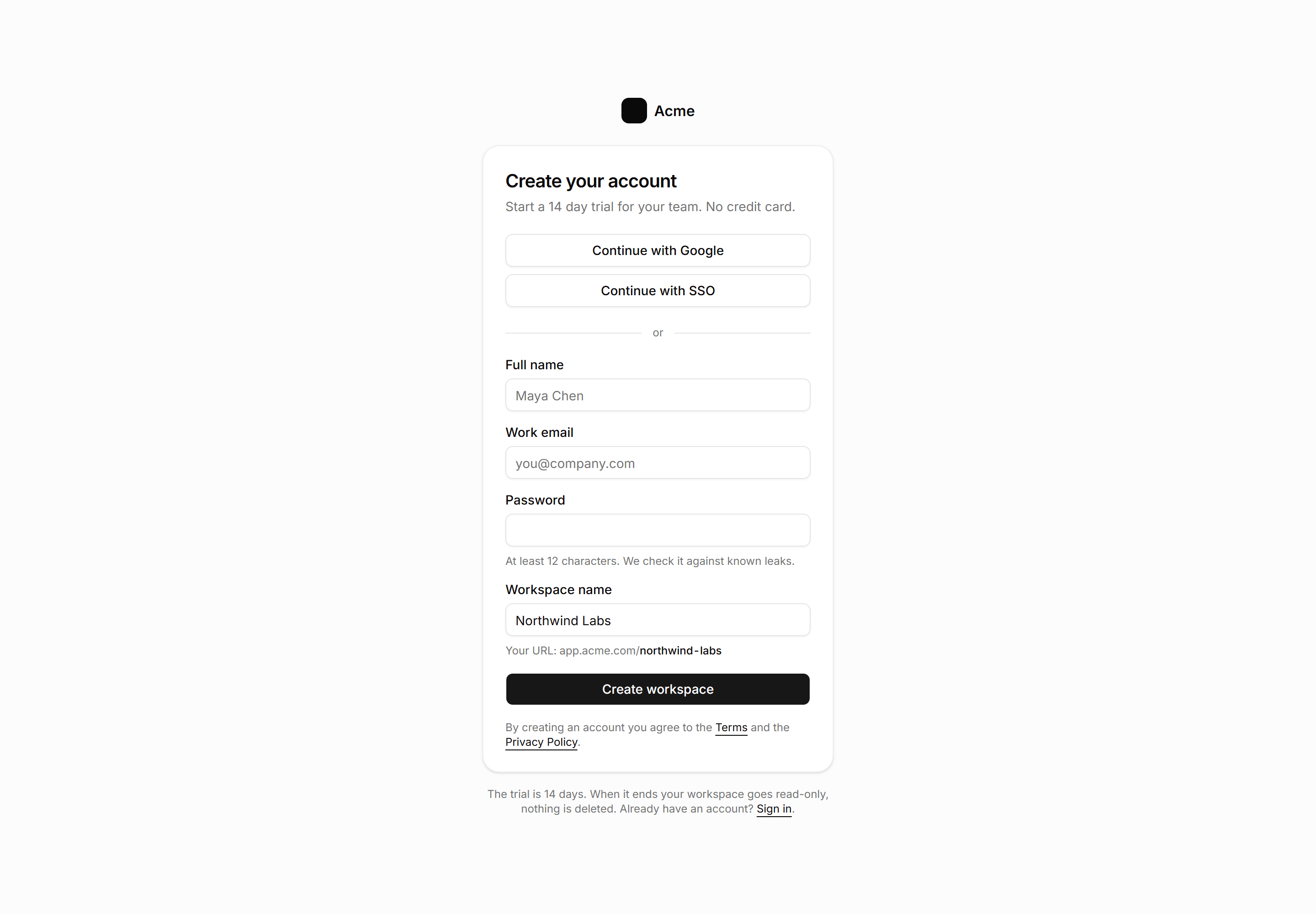 Application Auth Page: Sign Up Page