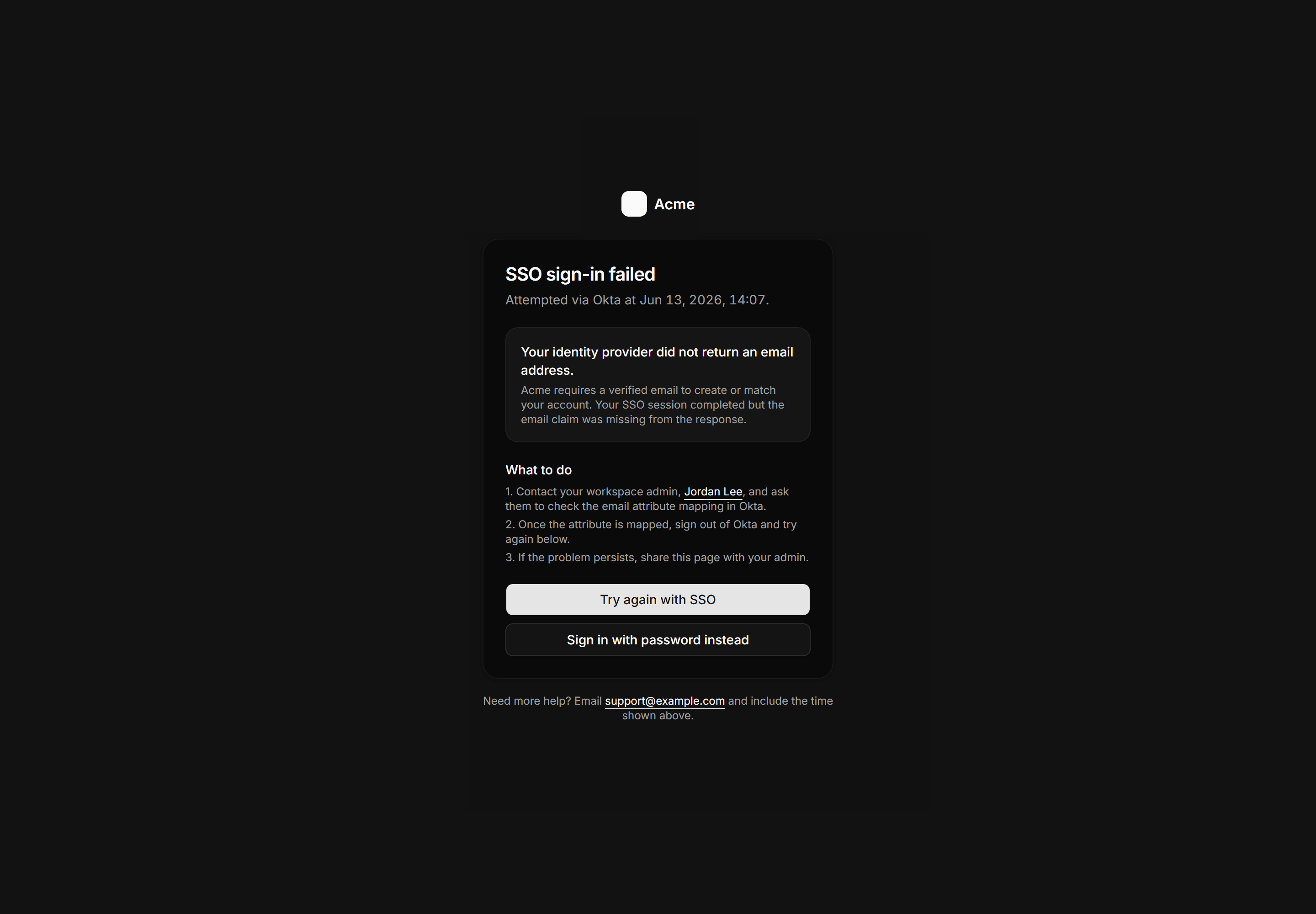 Application Auth Page: Sso Error Page