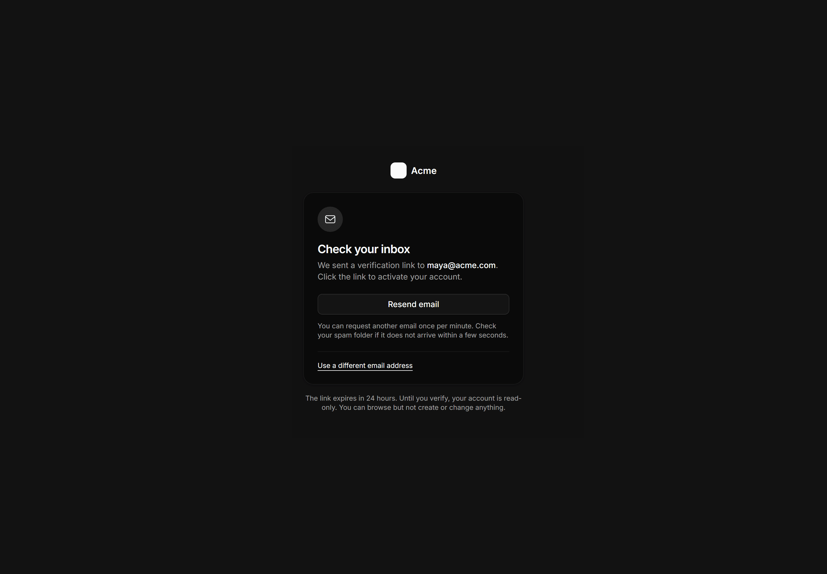 Application Auth Page: Verify Email Page