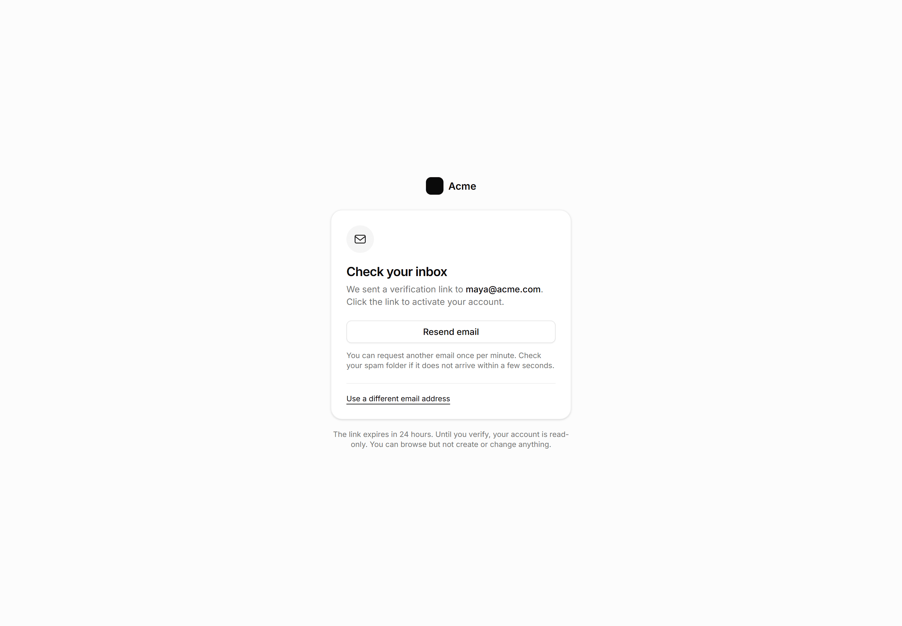 Application Auth Page: Verify Email Page