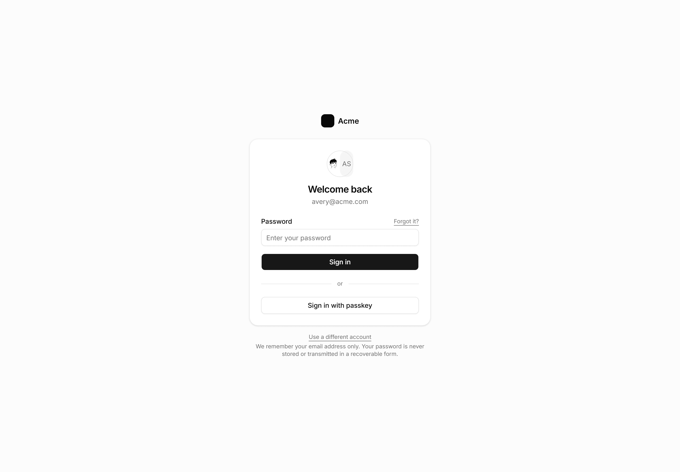 Application Auth Page: Welcome Back Login