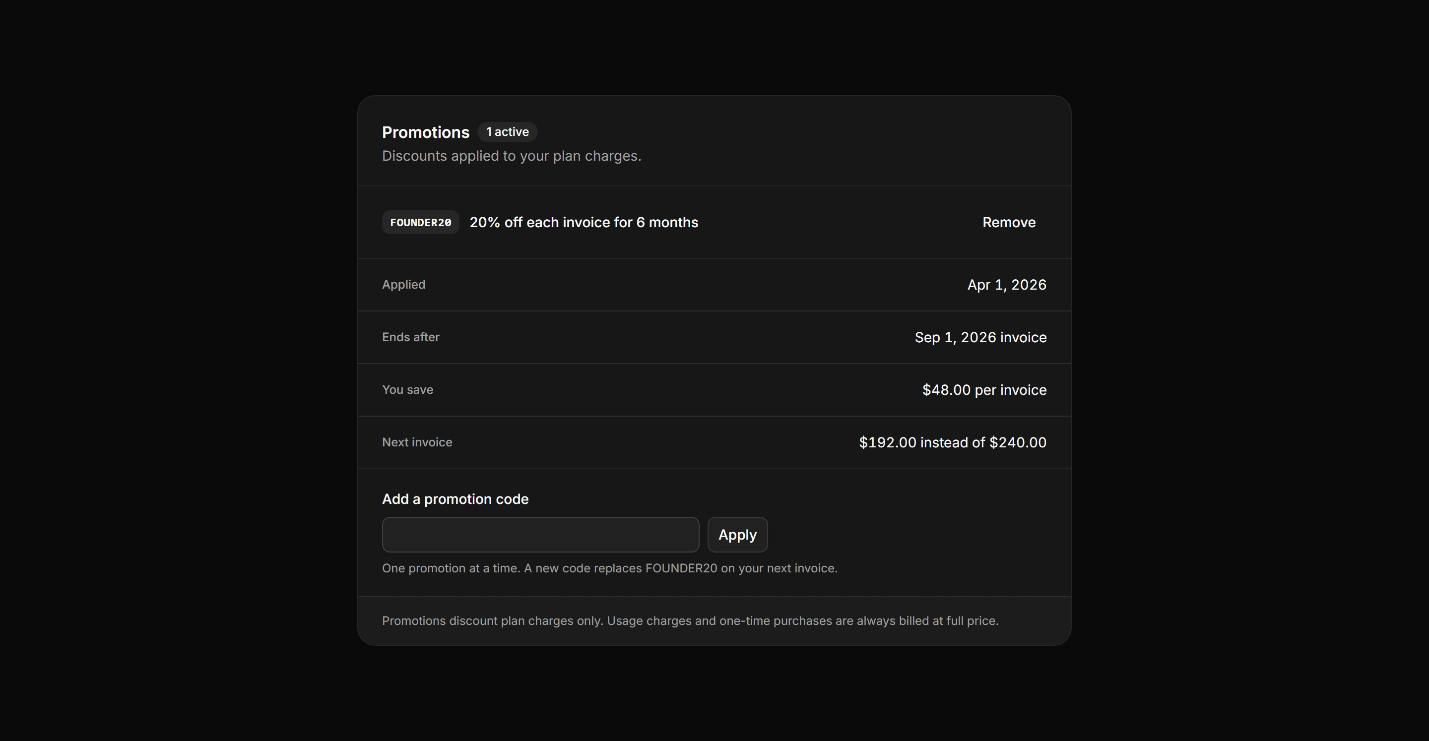 Application Billing: Coupon Redemption Card