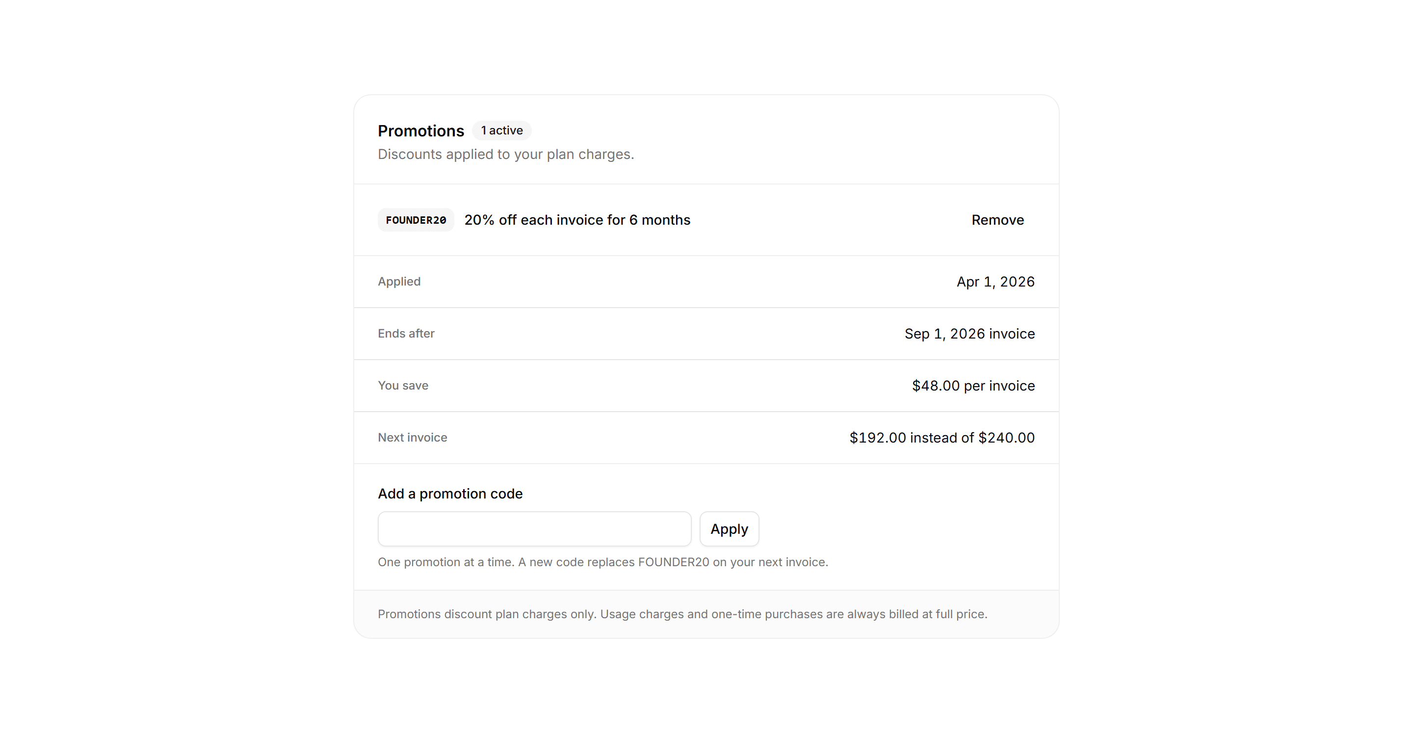 Application Billing: Coupon Redemption Card