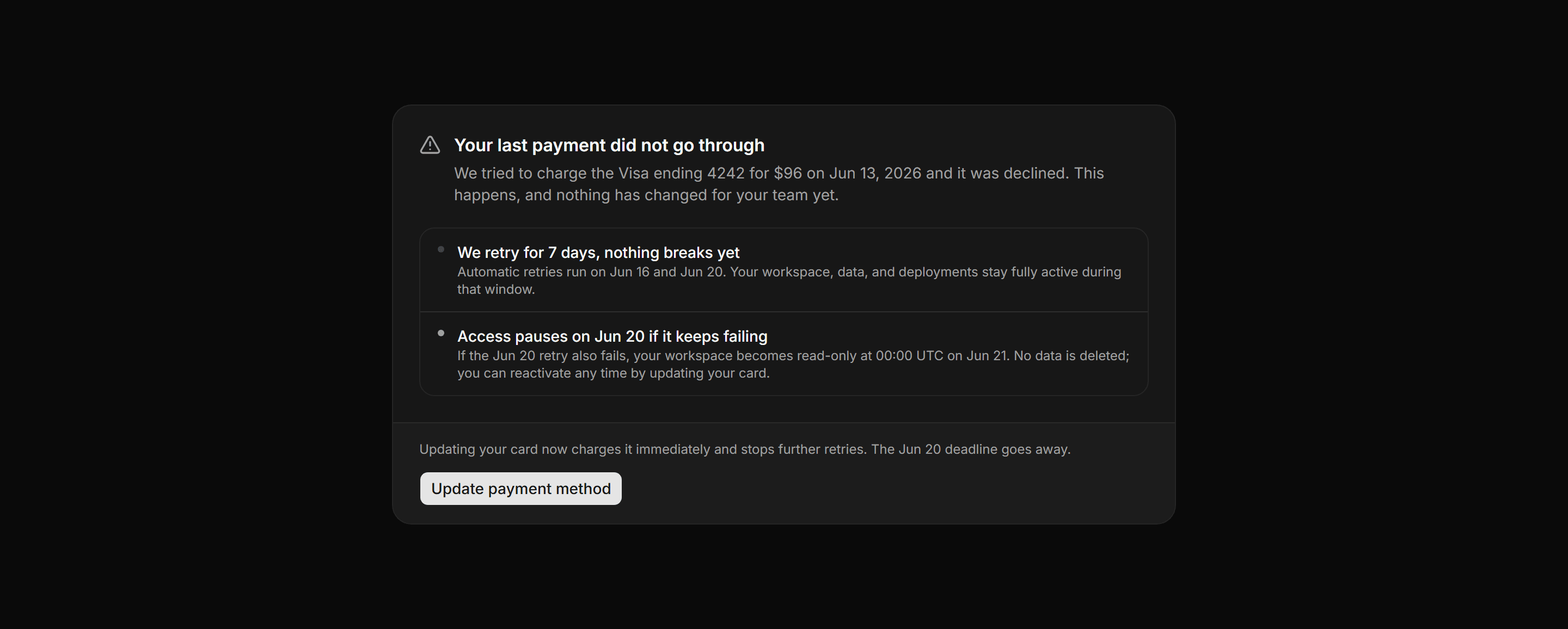 Application Billing: Dunning Banner
