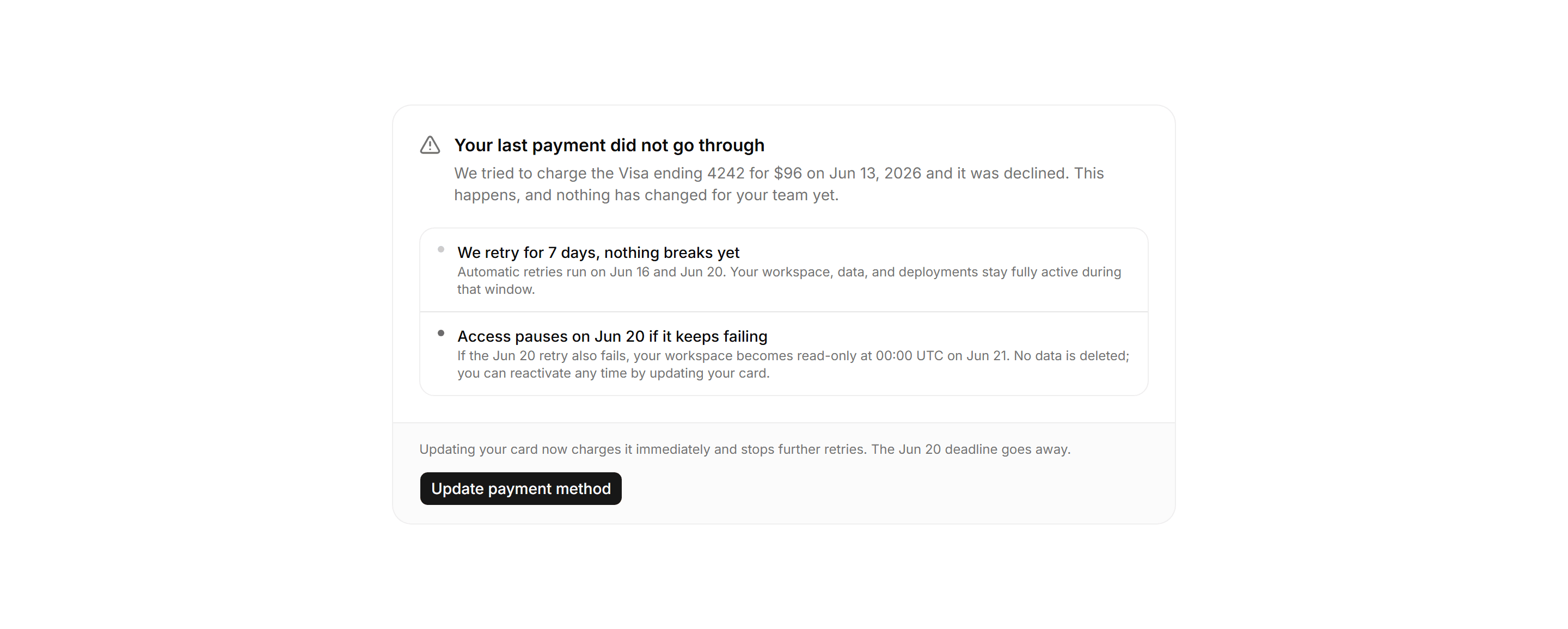Application Billing: Dunning Banner
