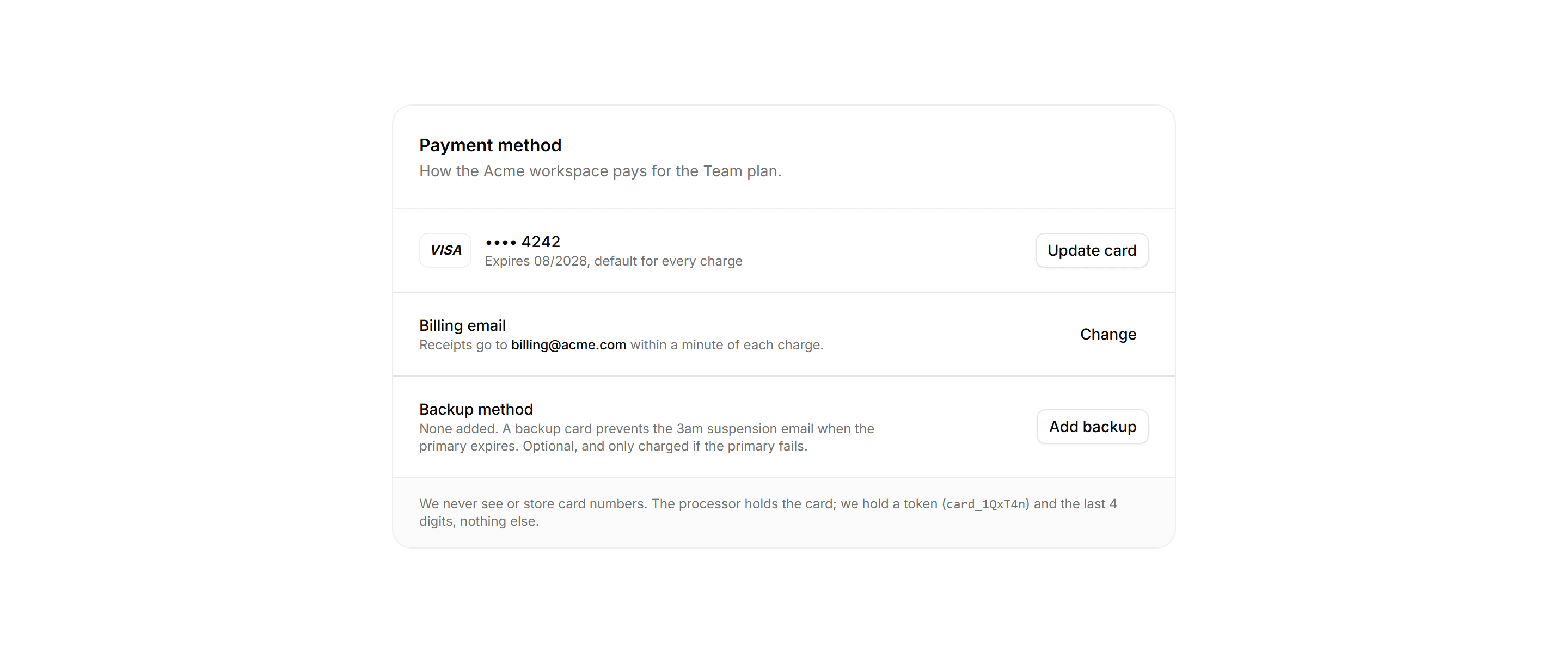 Application Billing: Payment Method Panel