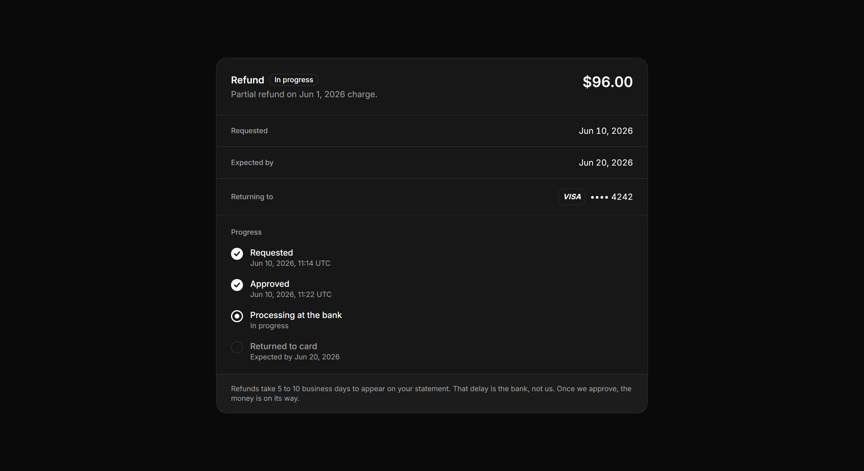 Application Billing: Refund Status Card