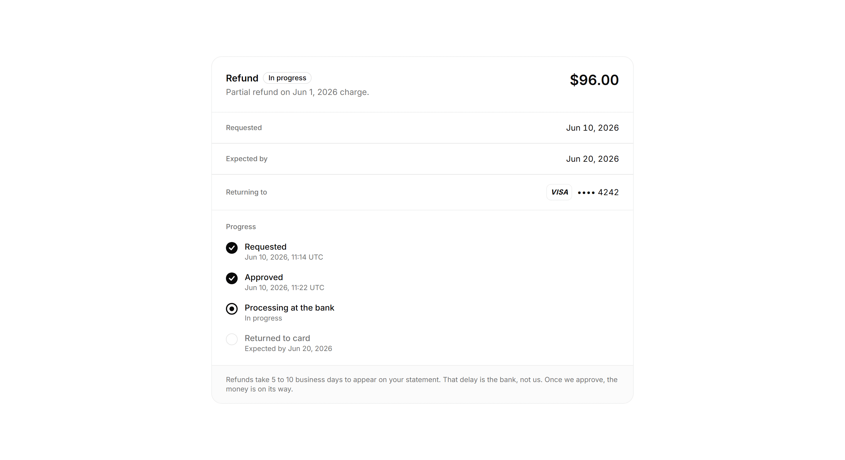 Application Billing: Refund Status Card