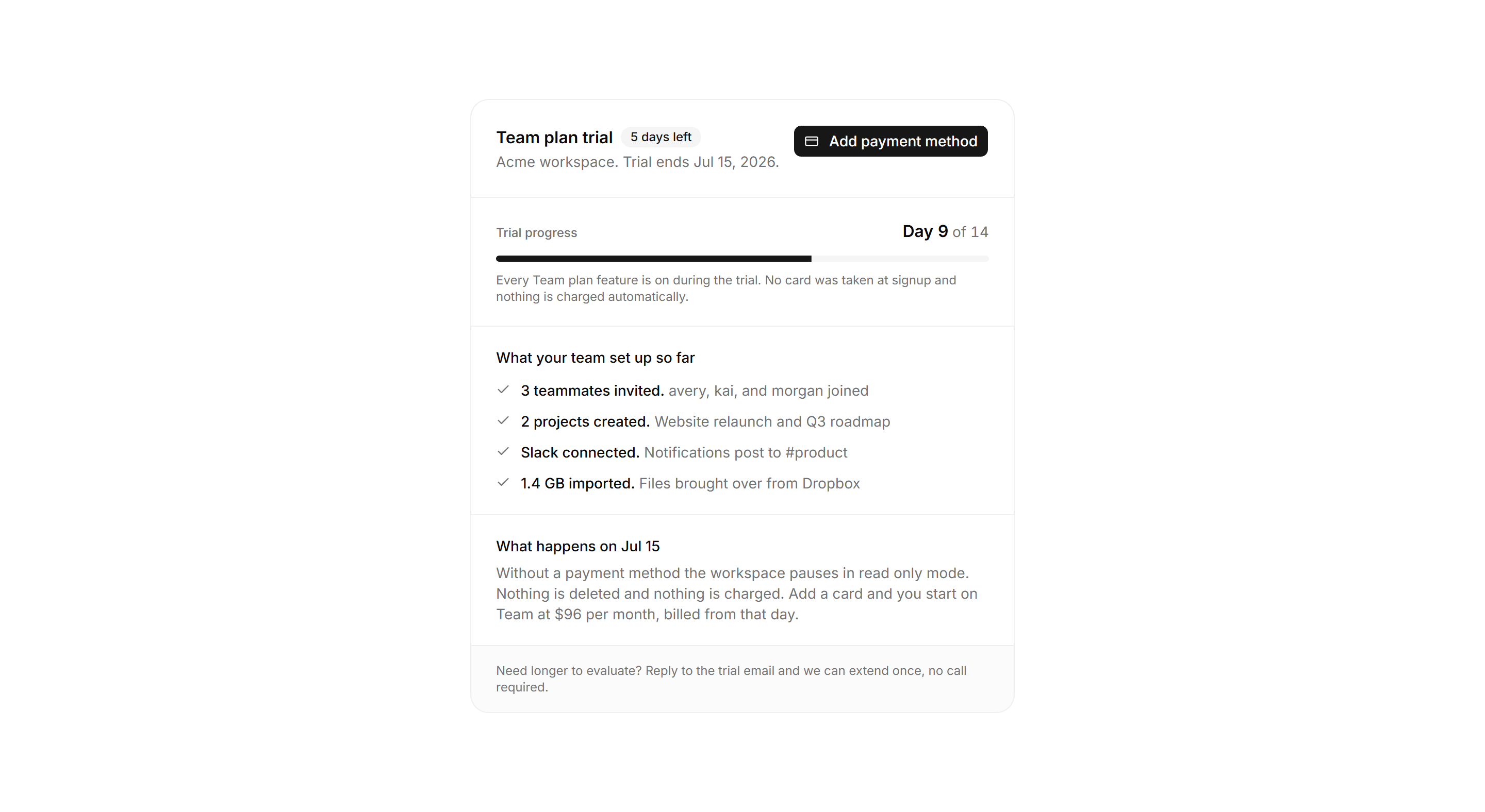 Application Billing: Trial Status Card