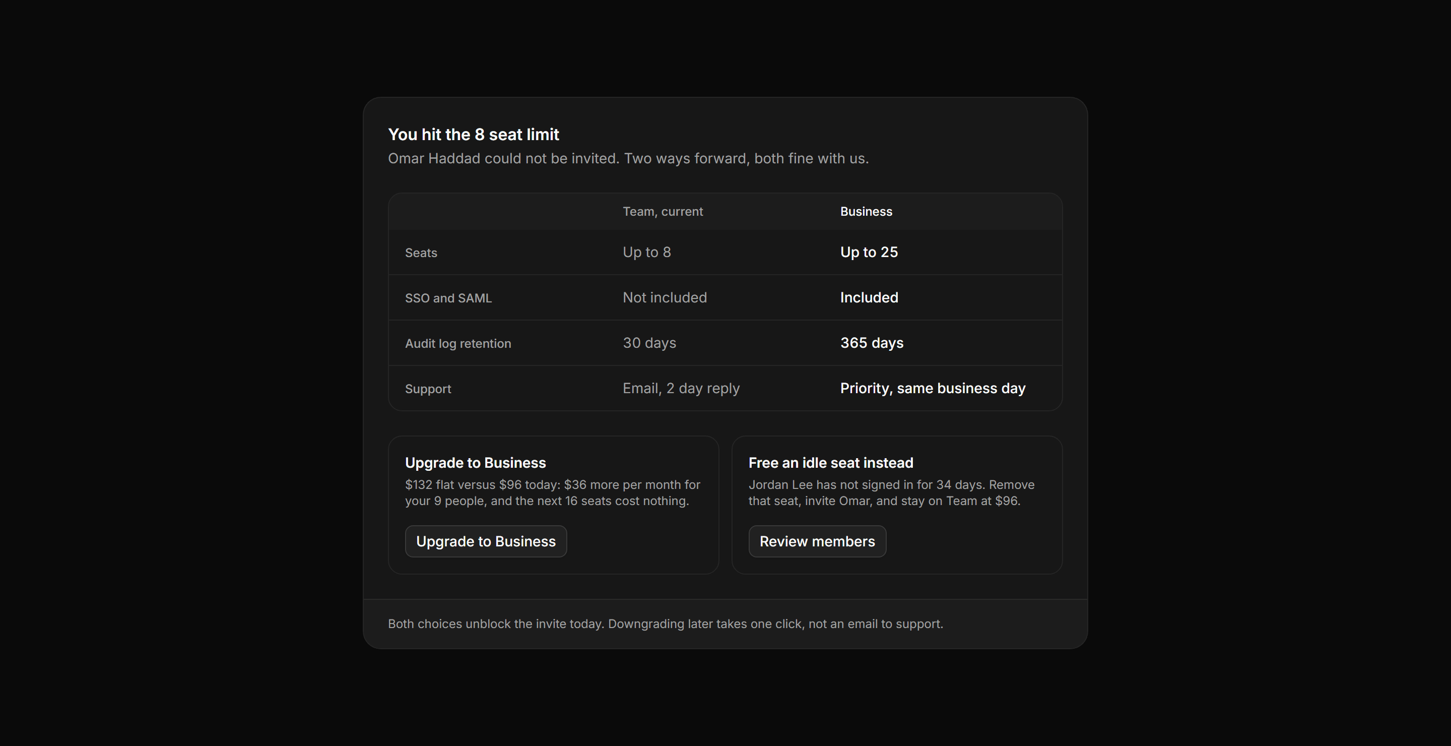 Application Billing: Upgrade Comparison Card