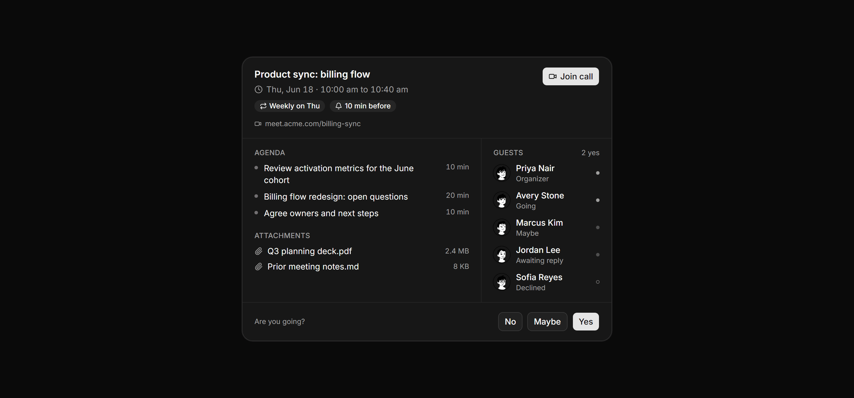Application Calendar and Scheduling: Event Detail Panel