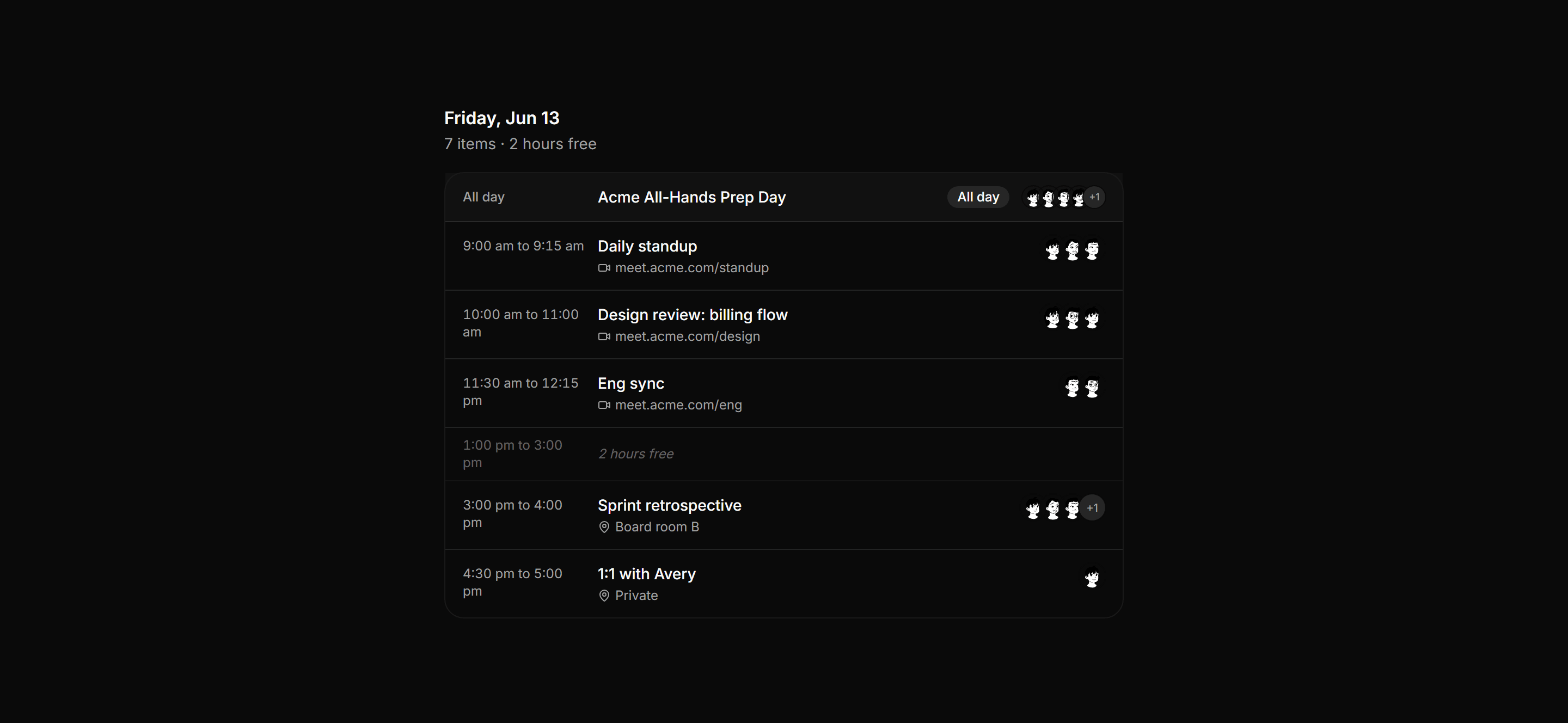 Application Calendar and Scheduling: Event List Day