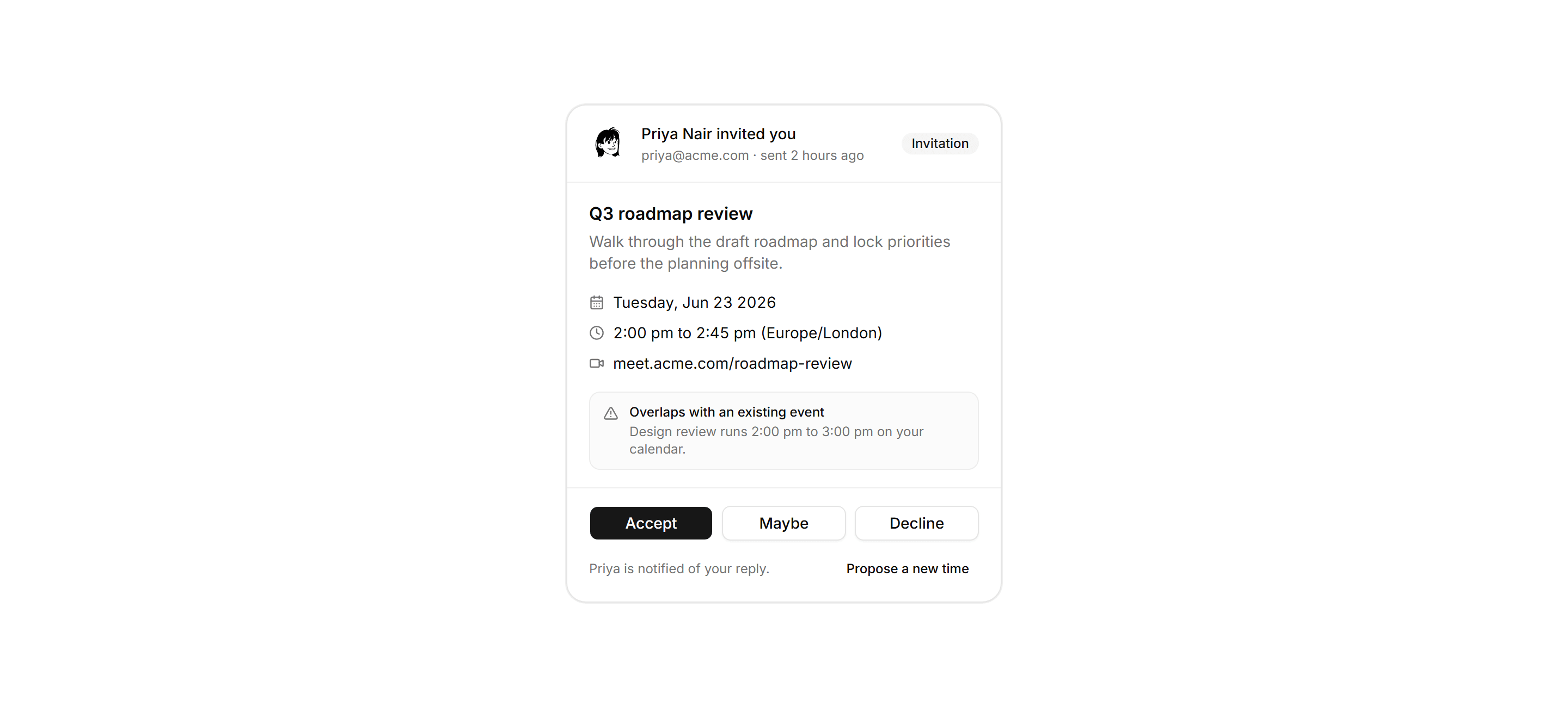 Application Calendar and Scheduling: Invite RSVP Card