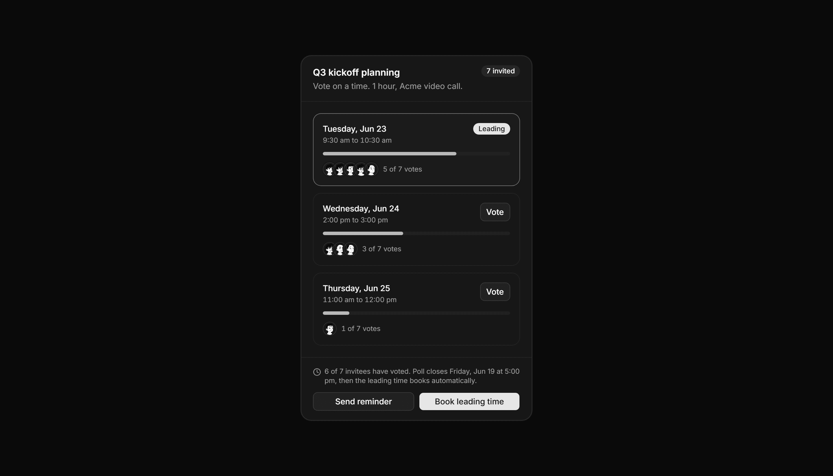Application Calendar and Scheduling: Meeting Poll Panel