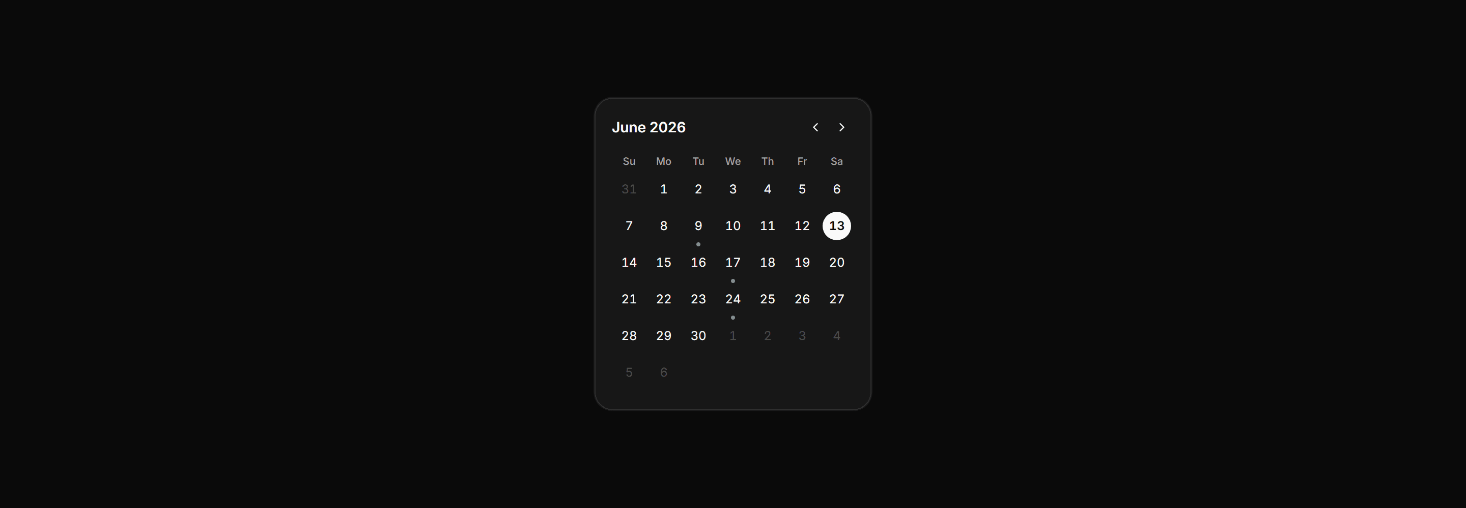 Application Calendar and Scheduling: Mini Calendar Card