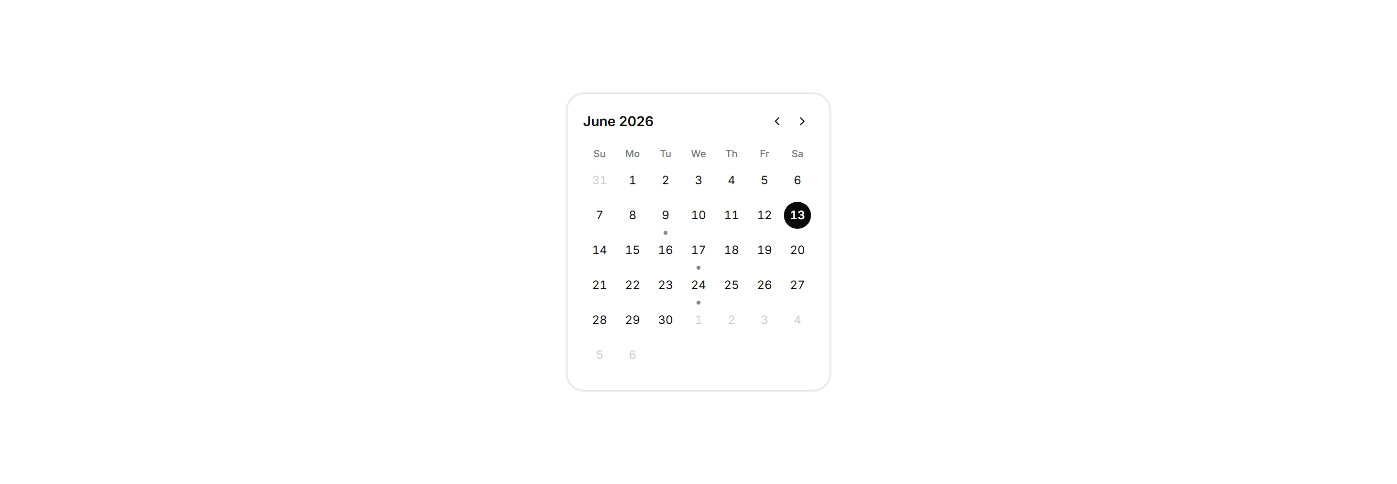 Application Calendar and Scheduling: Mini Calendar Card