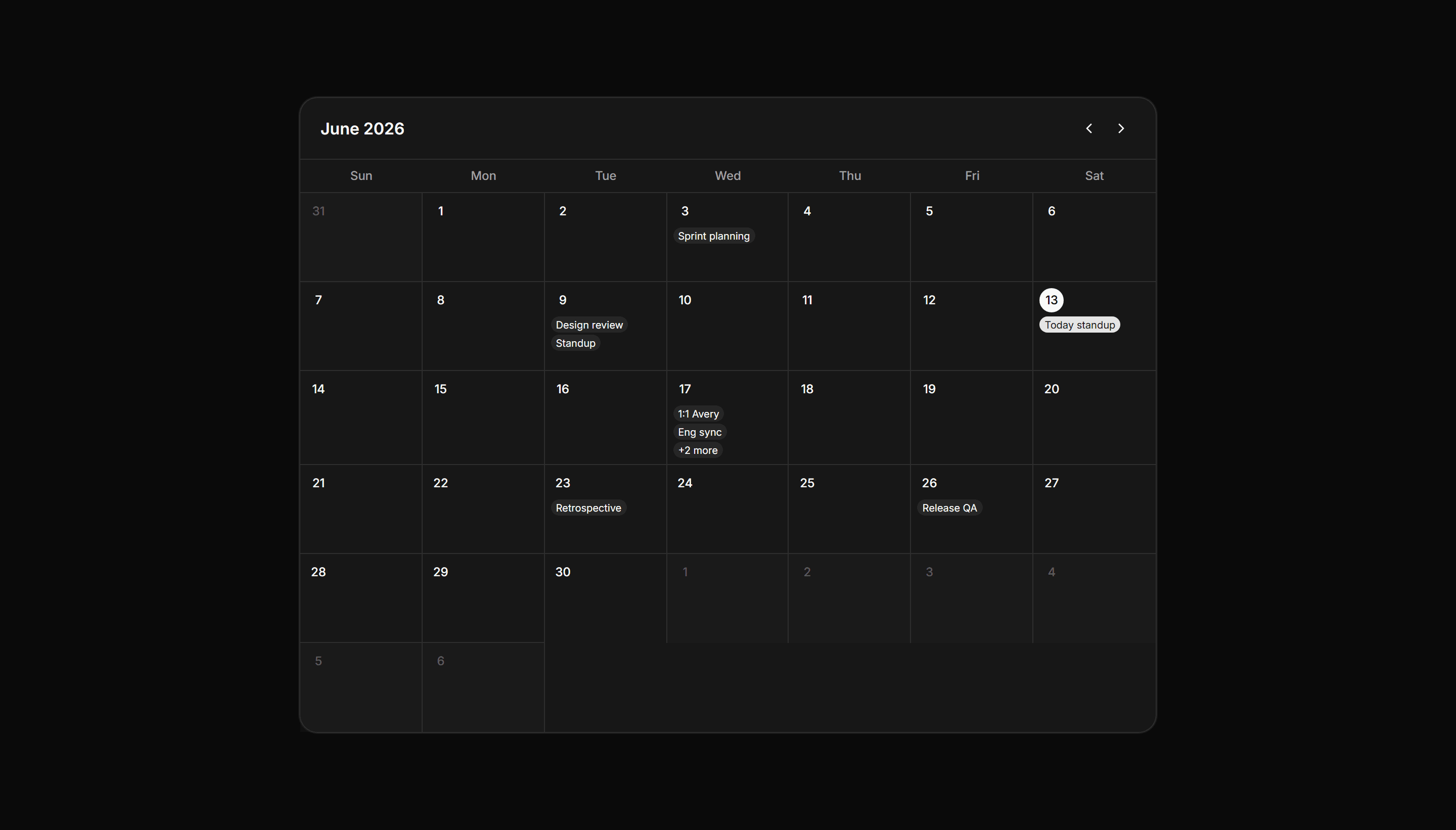 Application Calendar and Scheduling: Month Calendar