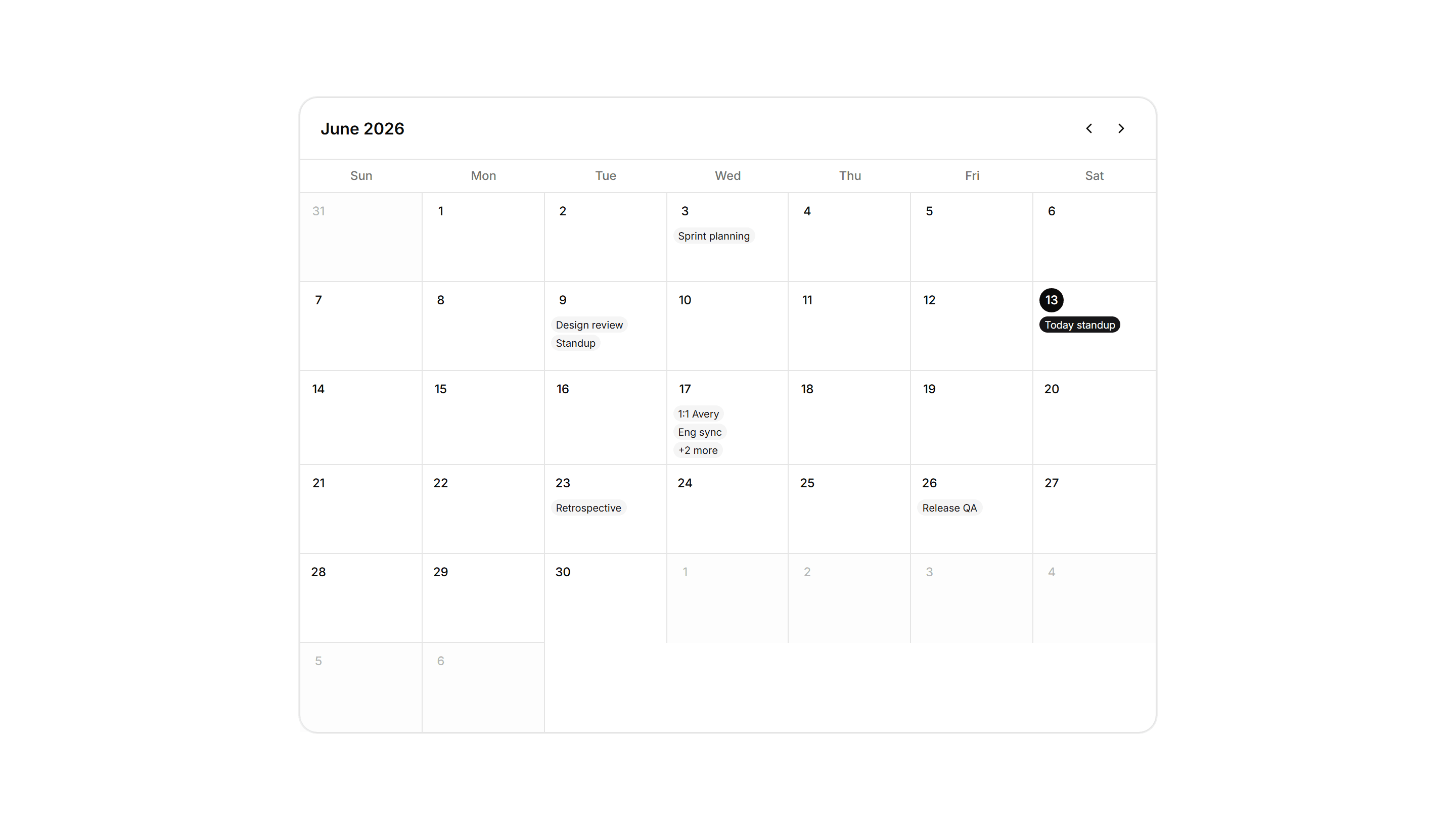 Application Calendar and Scheduling: Month Calendar