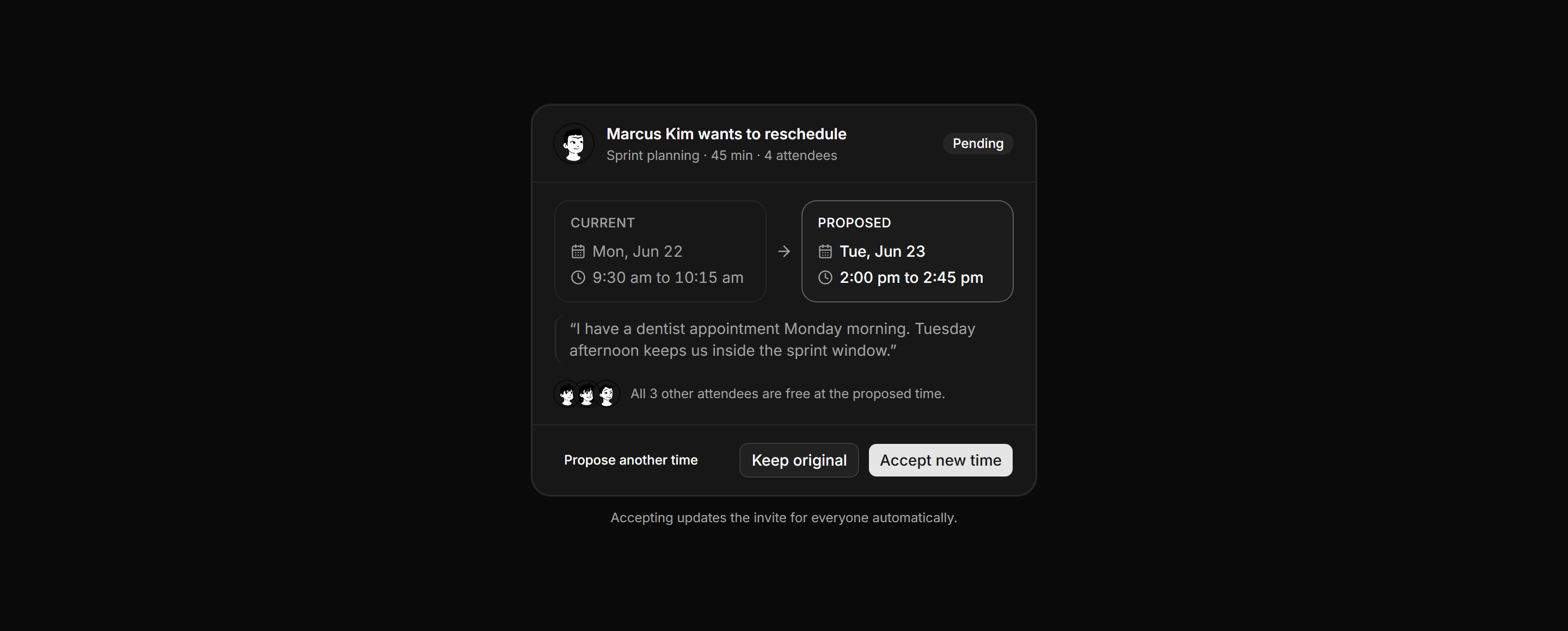 Application Calendar and Scheduling: Reschedule Request Panel