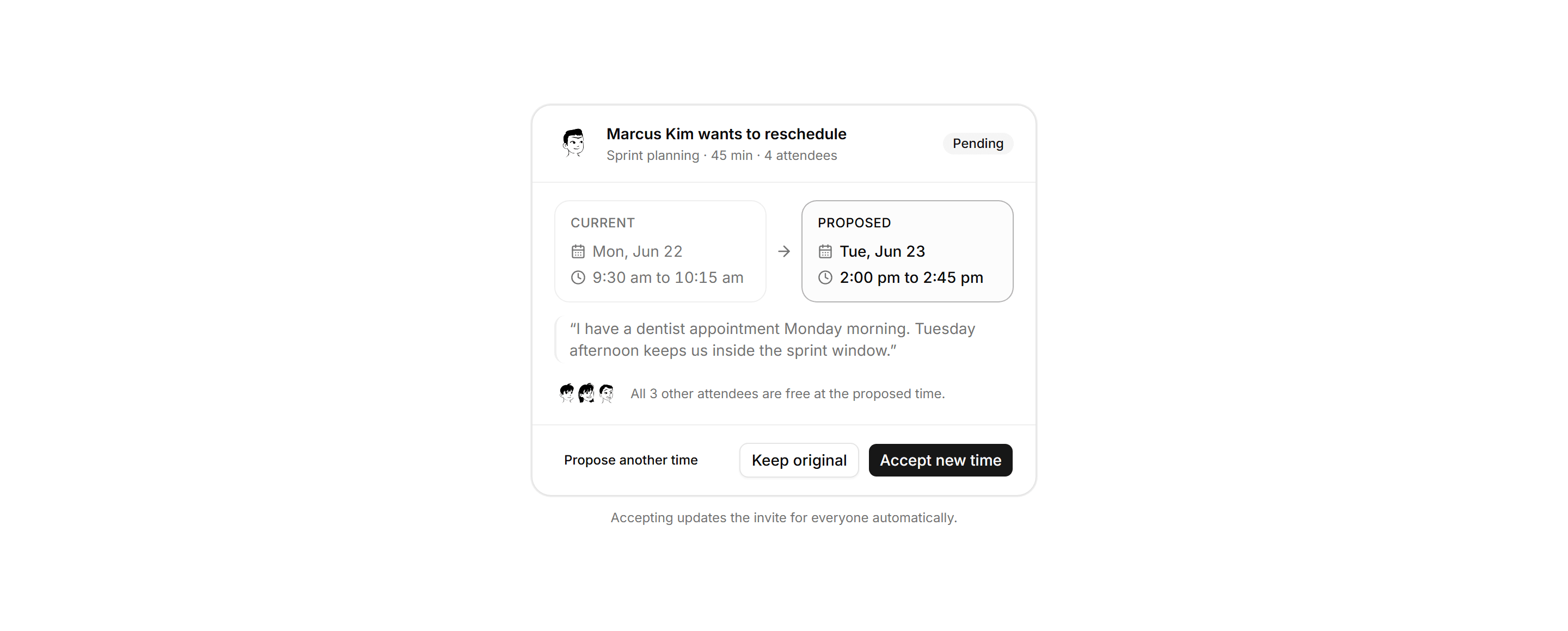 Application Calendar and Scheduling: Reschedule Request Panel