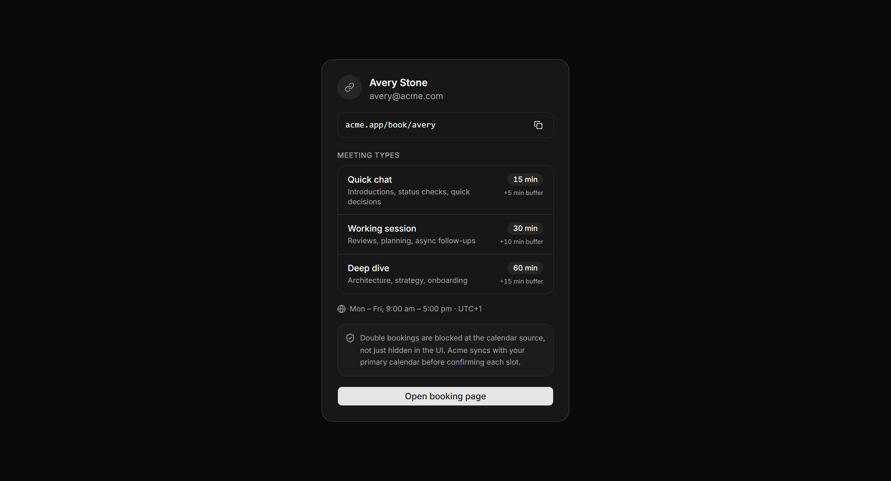Application Calendar and Scheduling: Scheduling Link Card