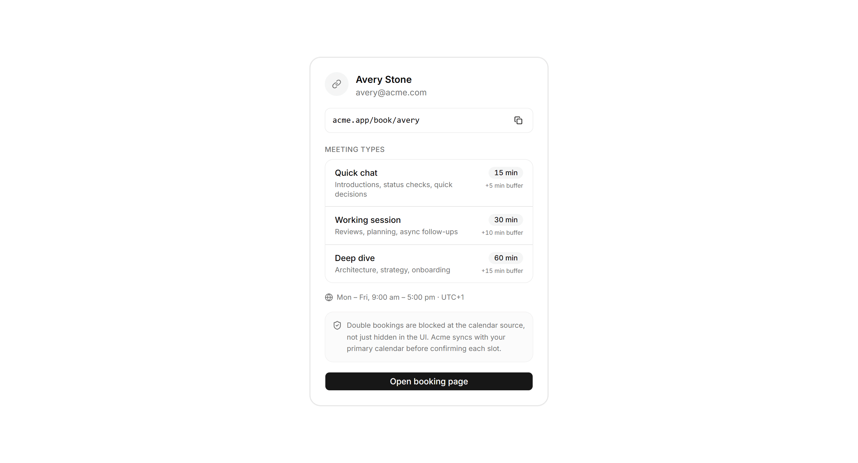 Application Calendar and Scheduling: Scheduling Link Card