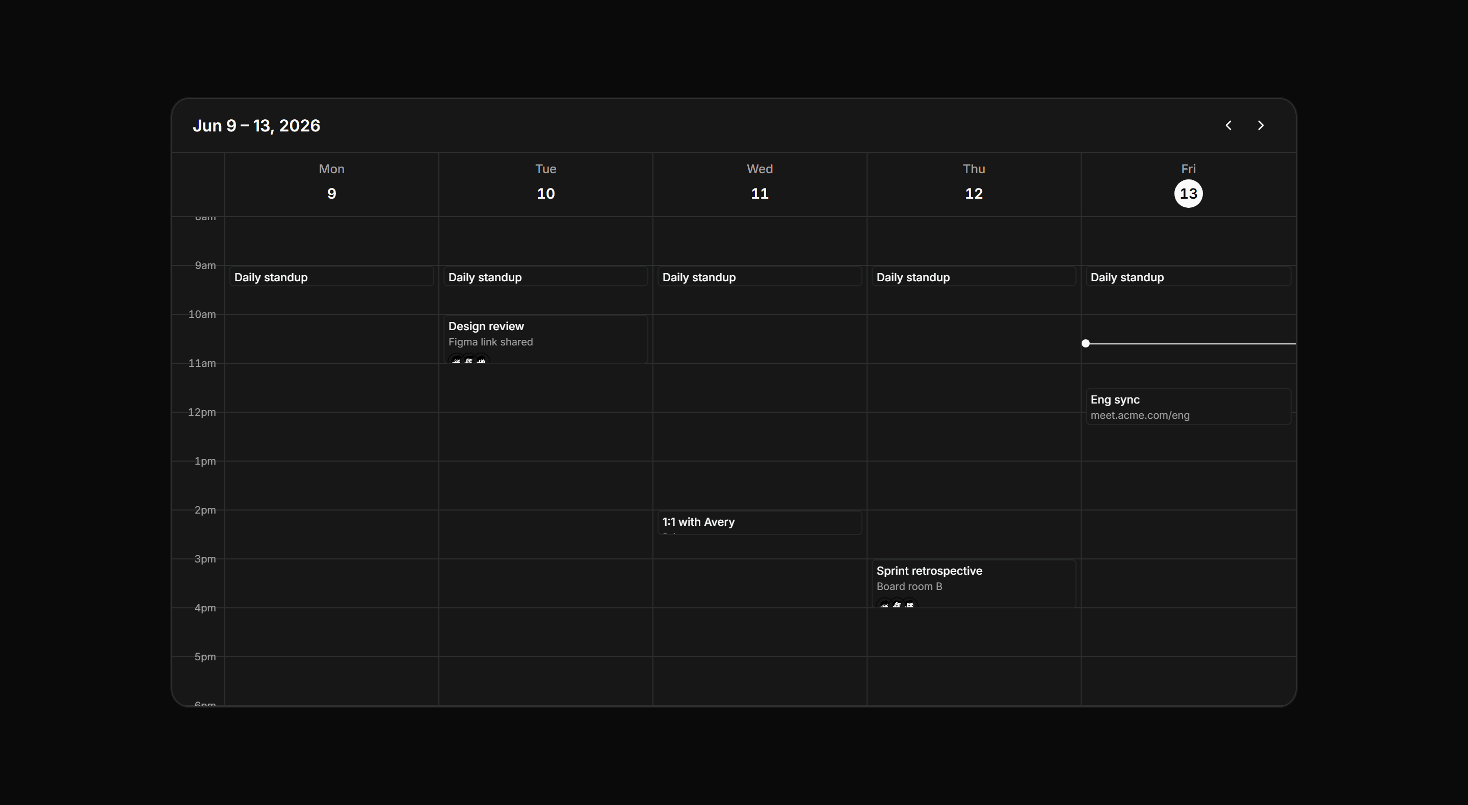 Application Calendar and Scheduling: Week Agenda