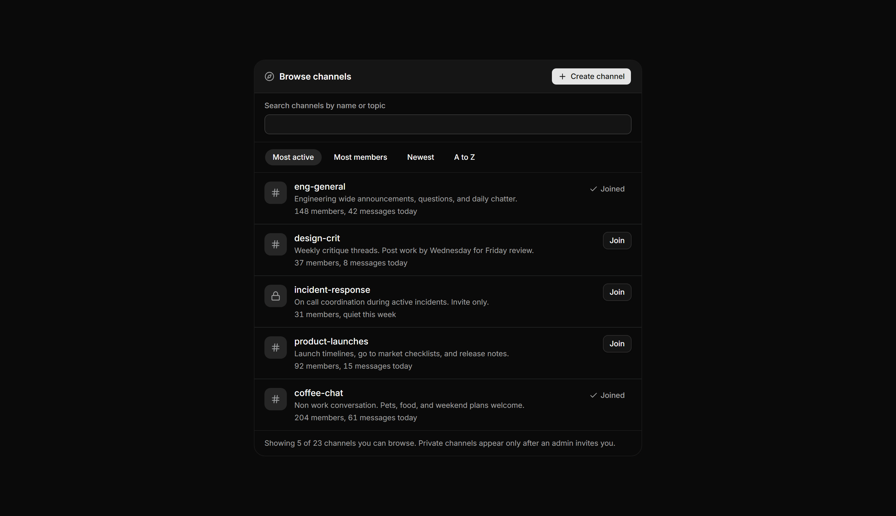 Application Chat and Messaging: Channel Directory