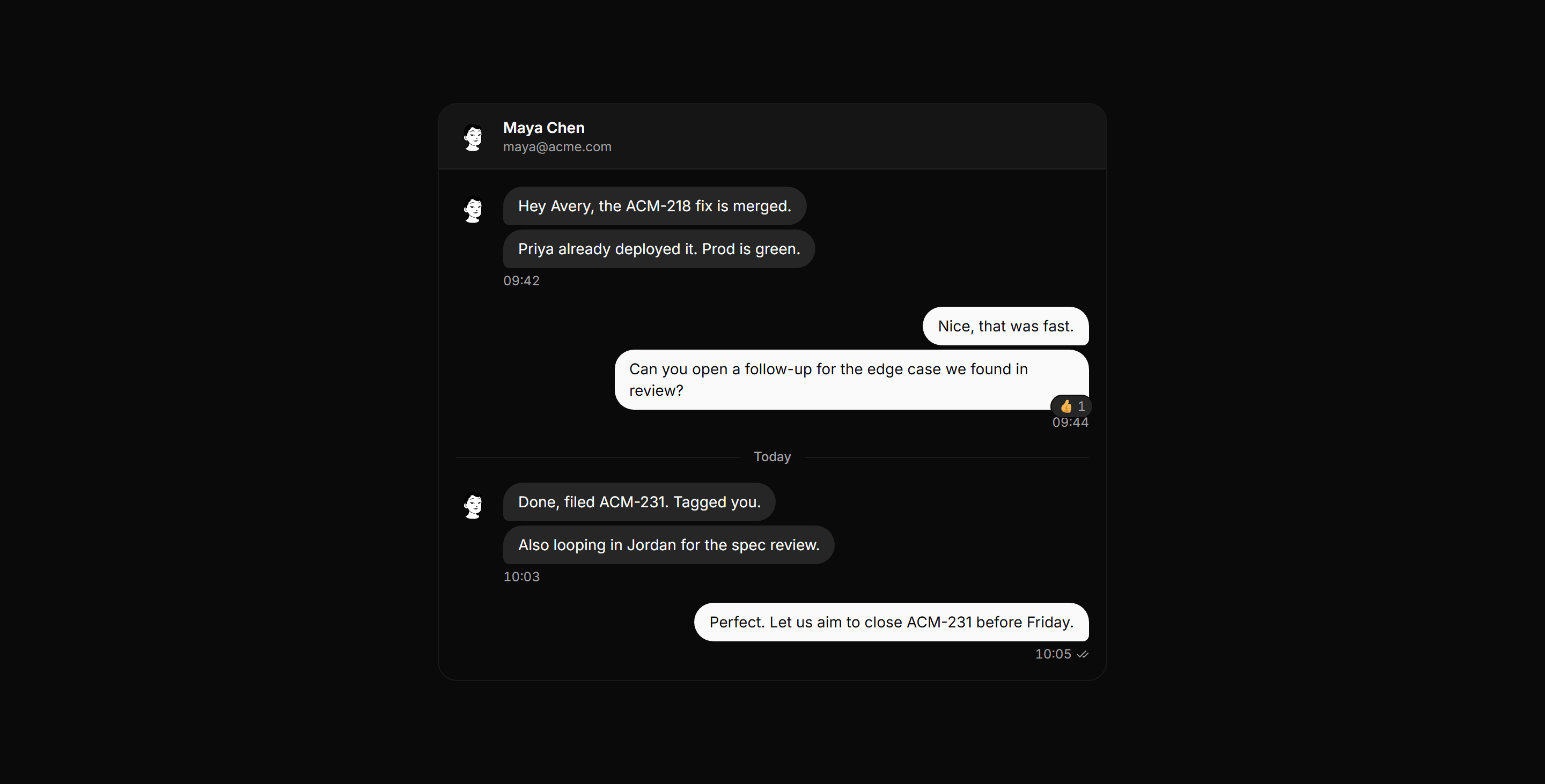 Application Chat and Messaging: Message Thread