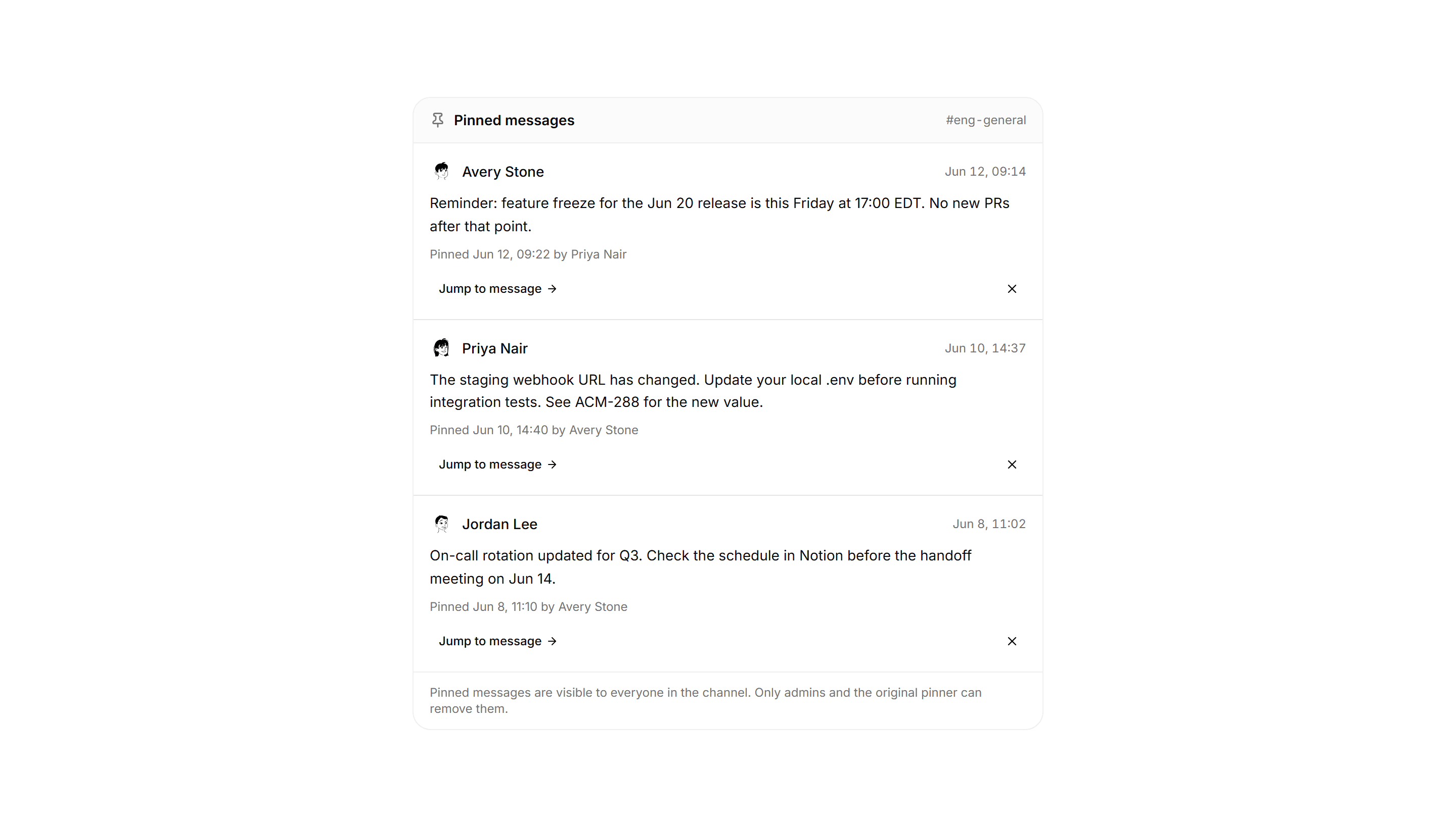 Application Chat and Messaging: Pinned Messages Panel