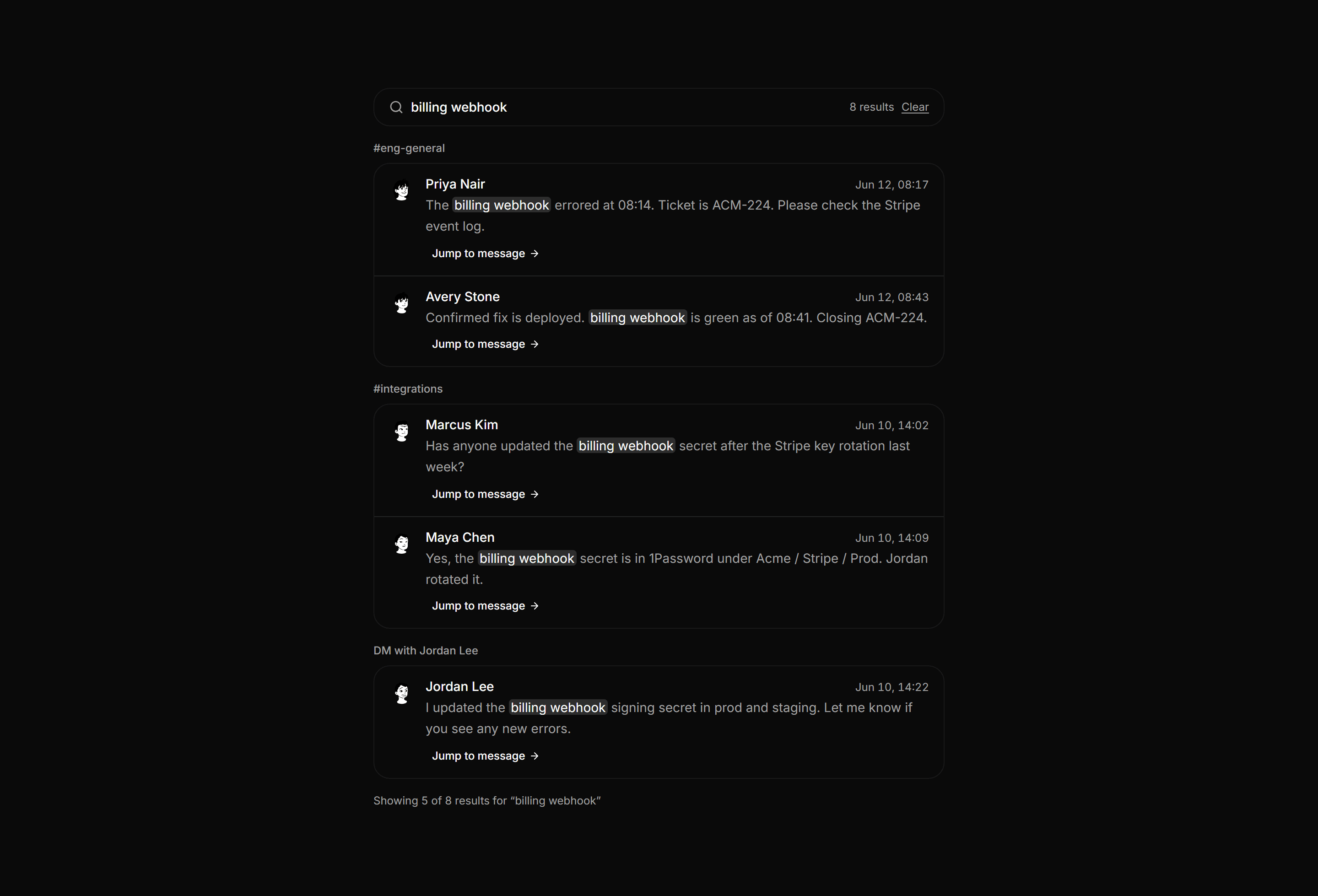 Application Chat and Messaging: Search Messages Results