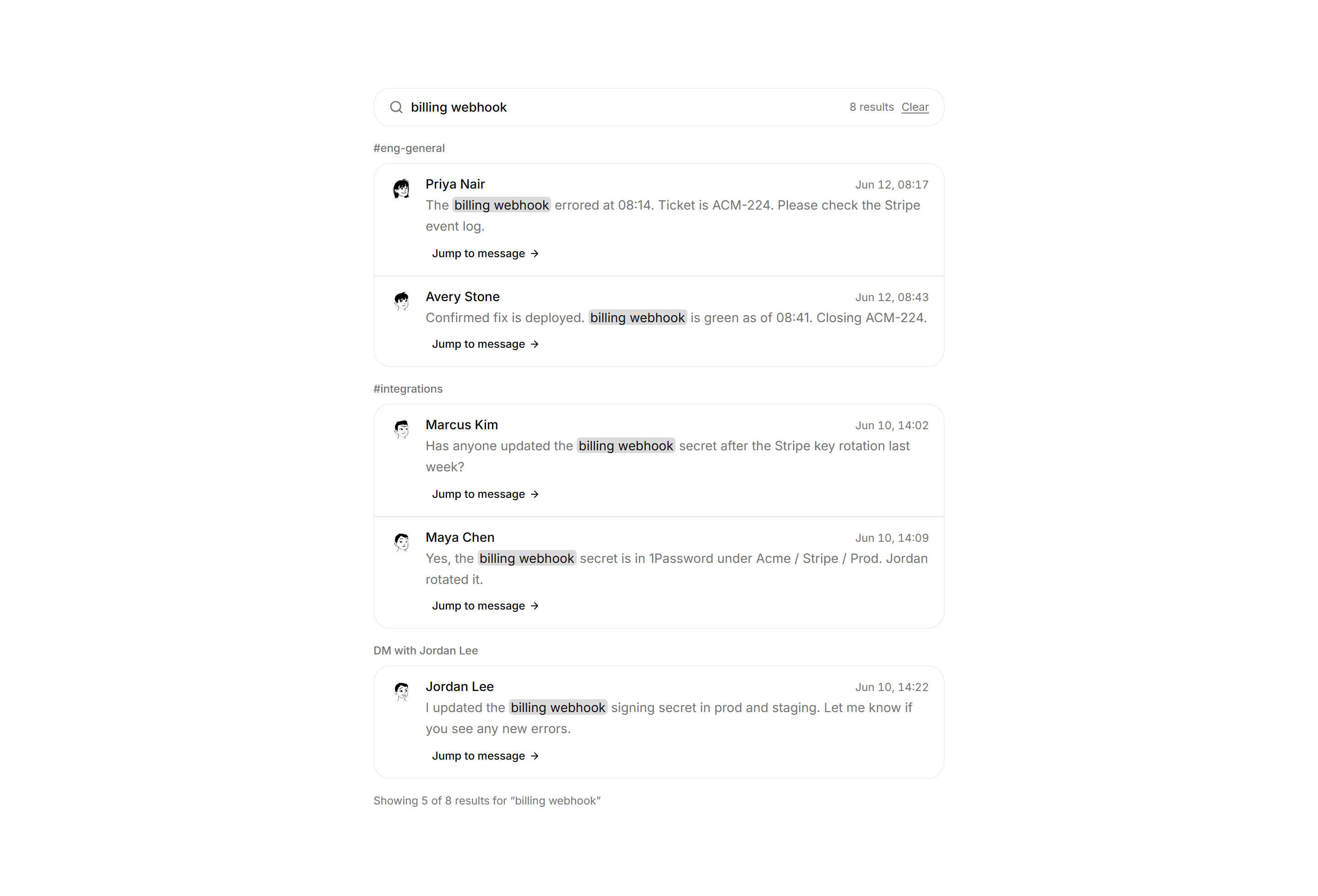 Application Chat and Messaging: Search Messages Results