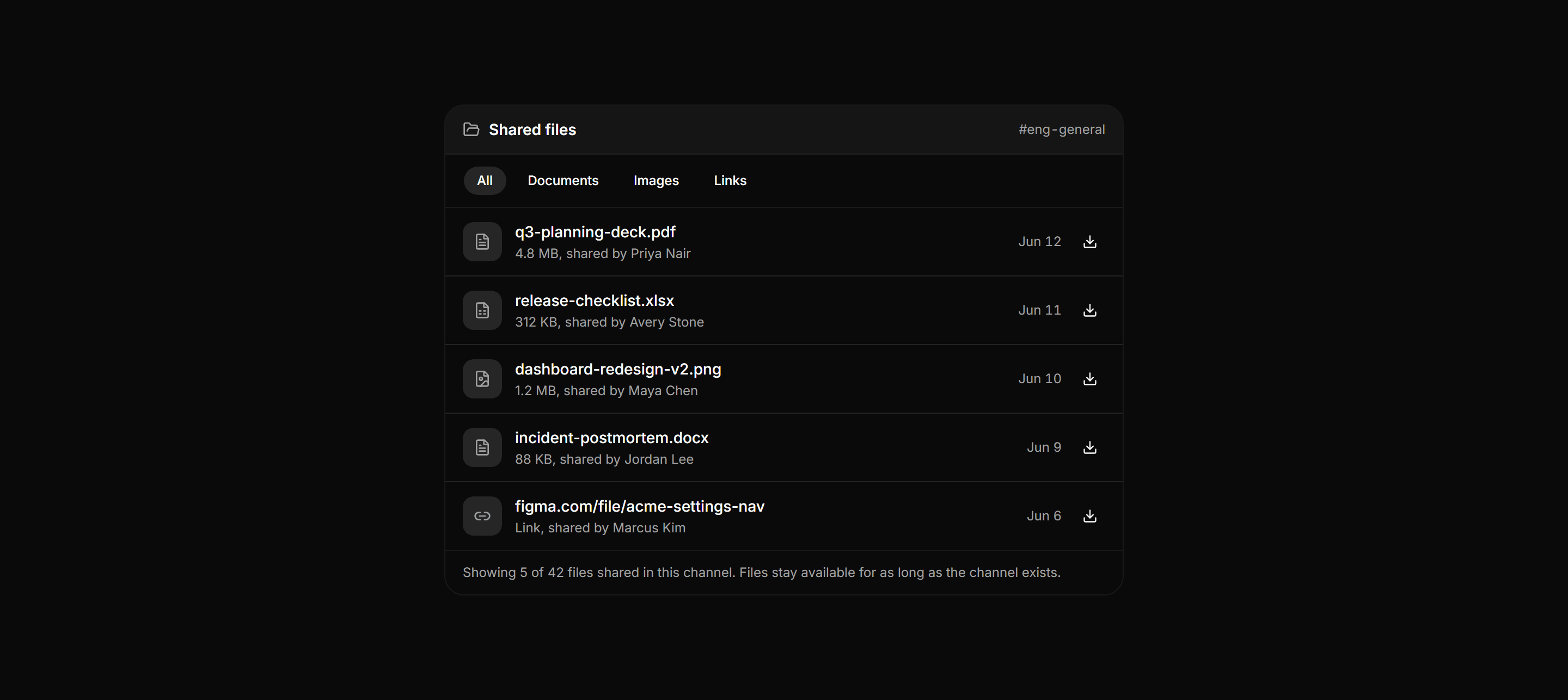 Application Chat and Messaging: Shared Files Panel